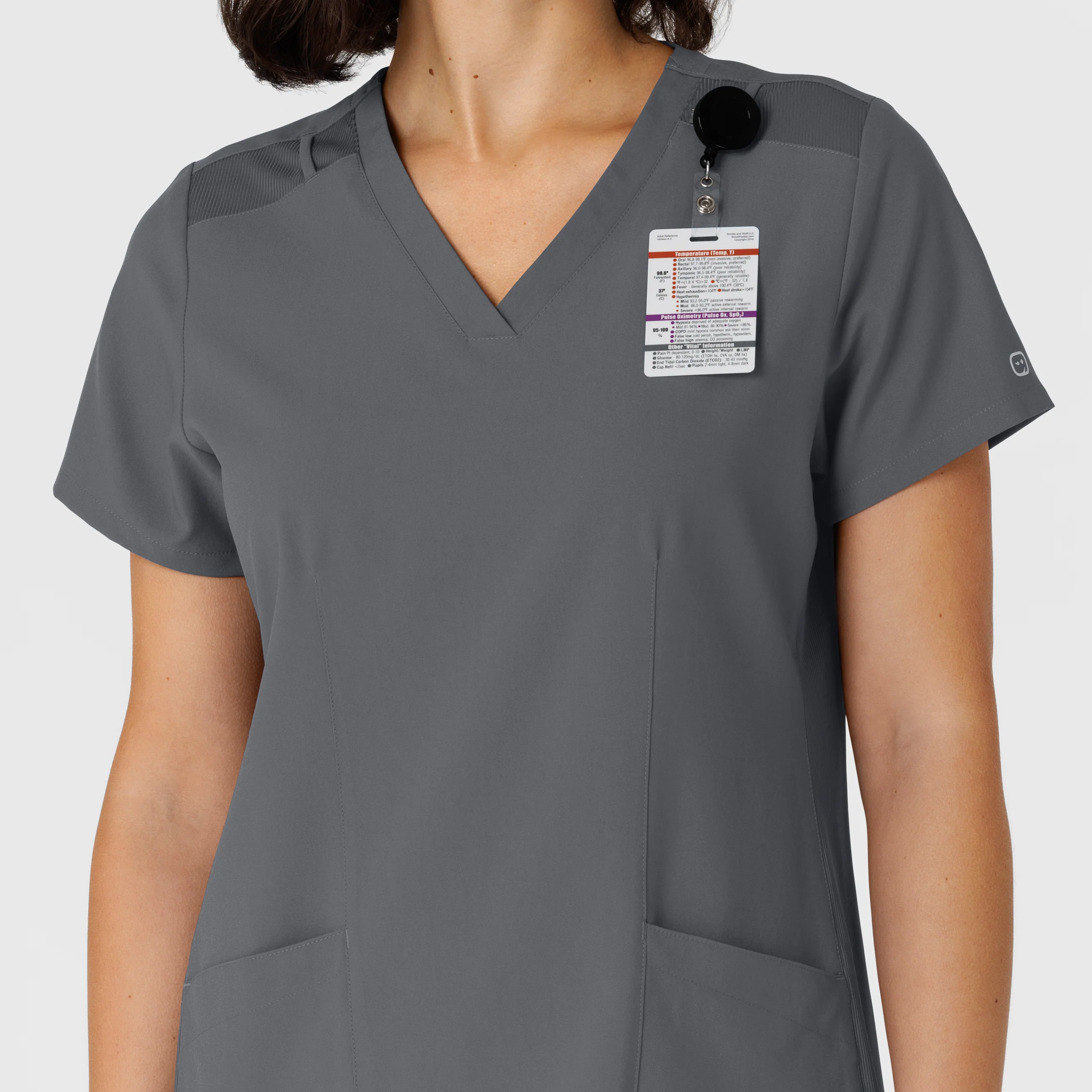 W123 Women's Flex-n-Reach Side Panel V-Neck Scrub Top - Pewter - Image 7
