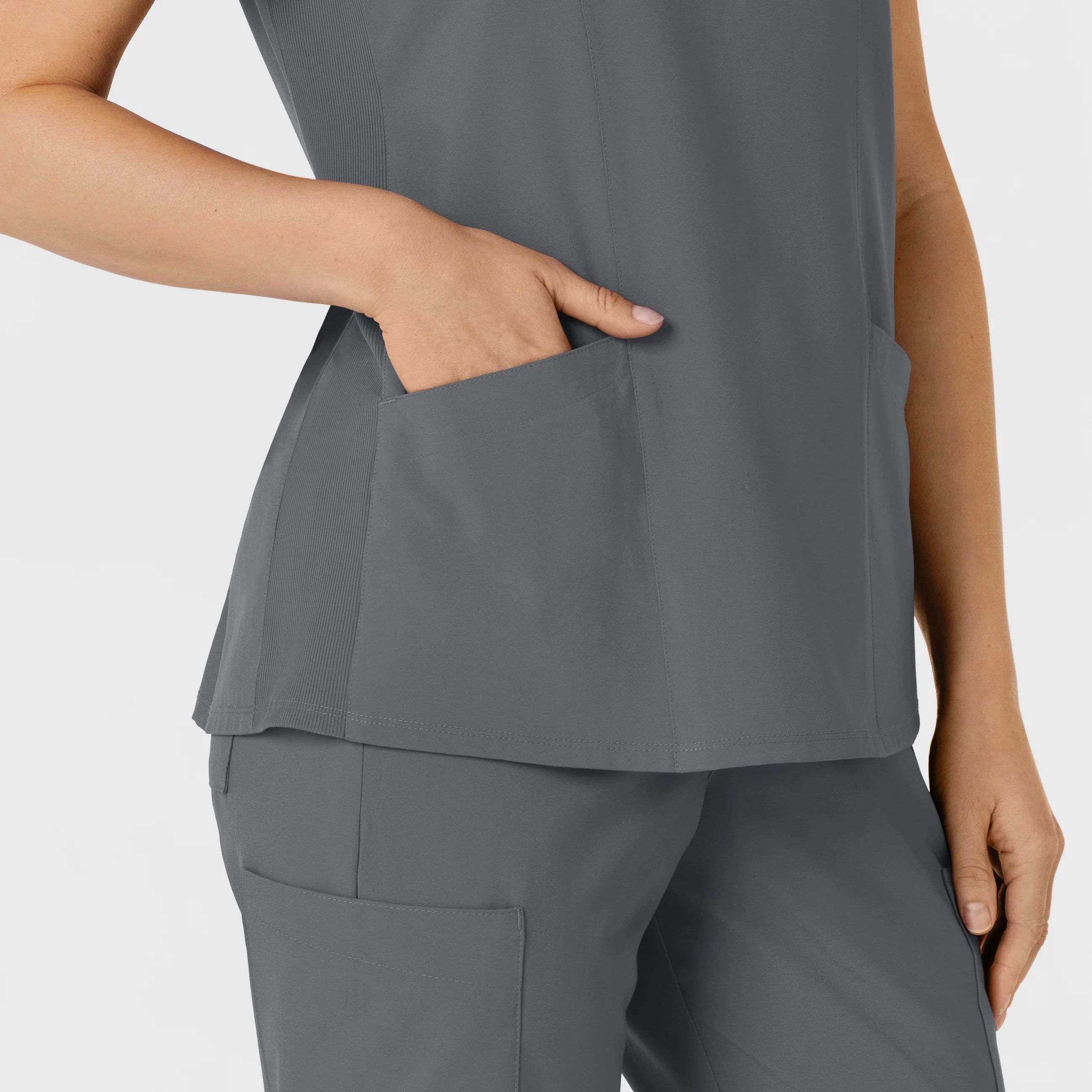 W123 Women's Flex-n-Reach Side Panel V-Neck Scrub Top - Pewter - Image 8