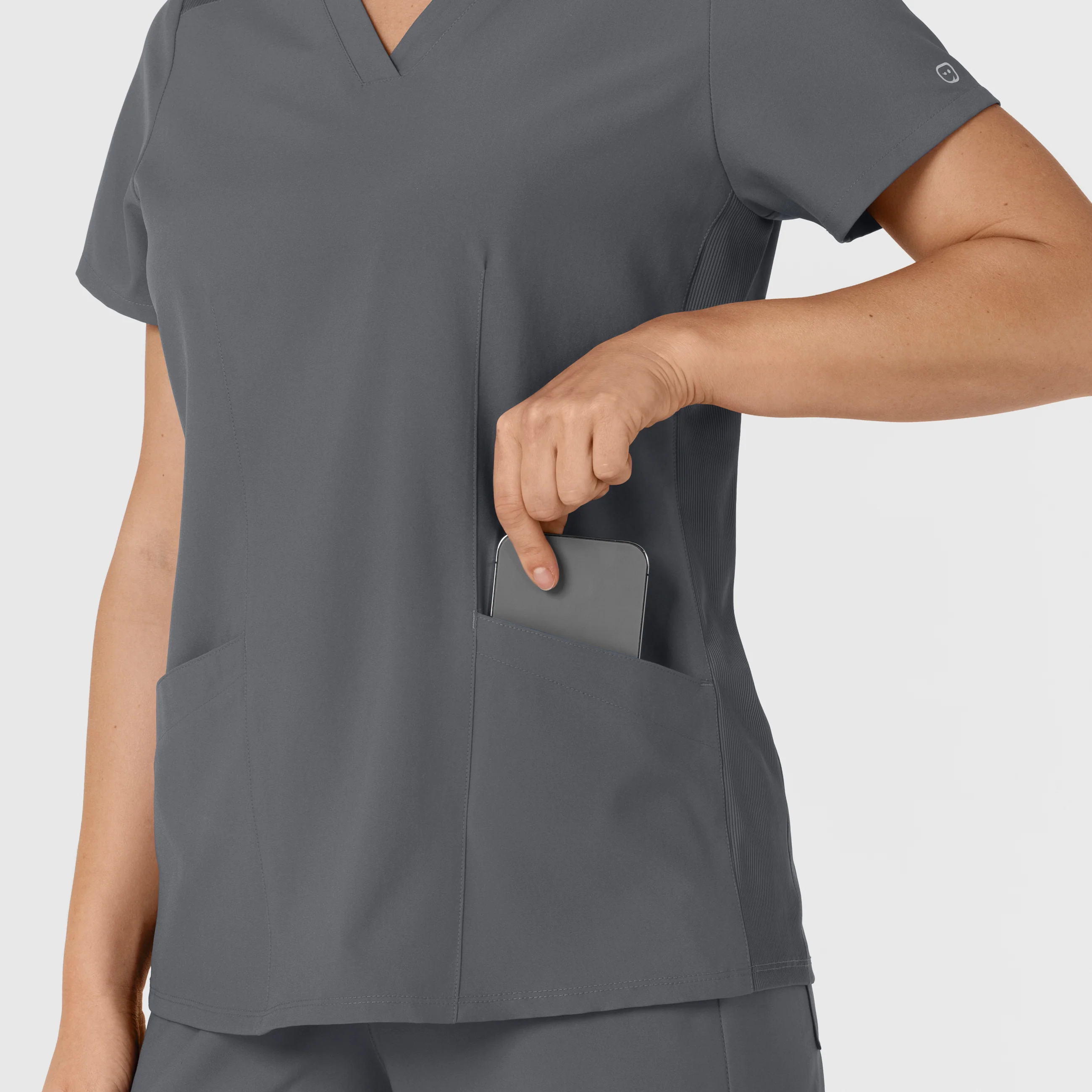 W123 Women's Flex-n-Reach Side Panel V-Neck Scrub Top - Pewter - Image 9