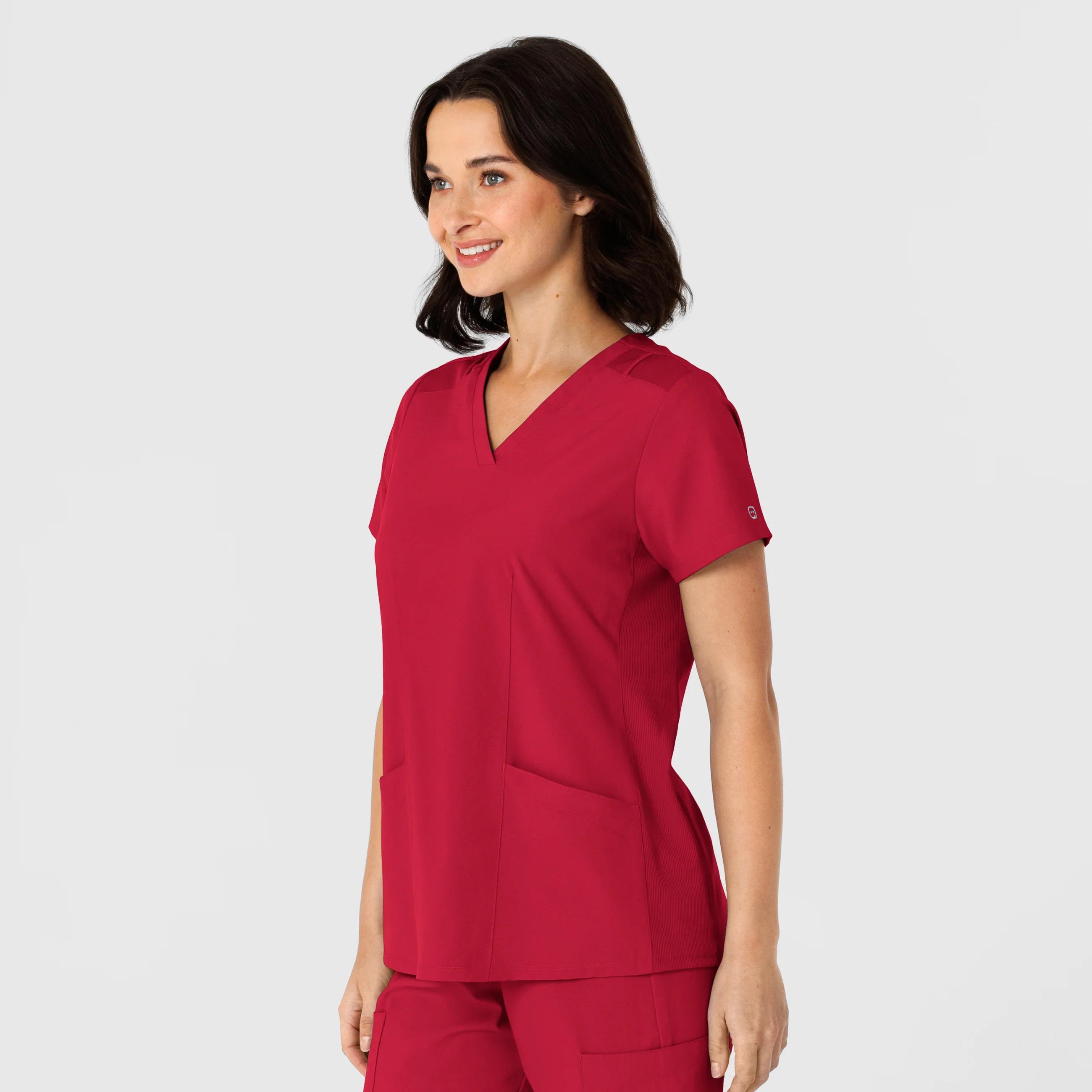 W123 Women's Flex-n-Reach Side Panel V-Neck Scrub Top - Red - Image 4