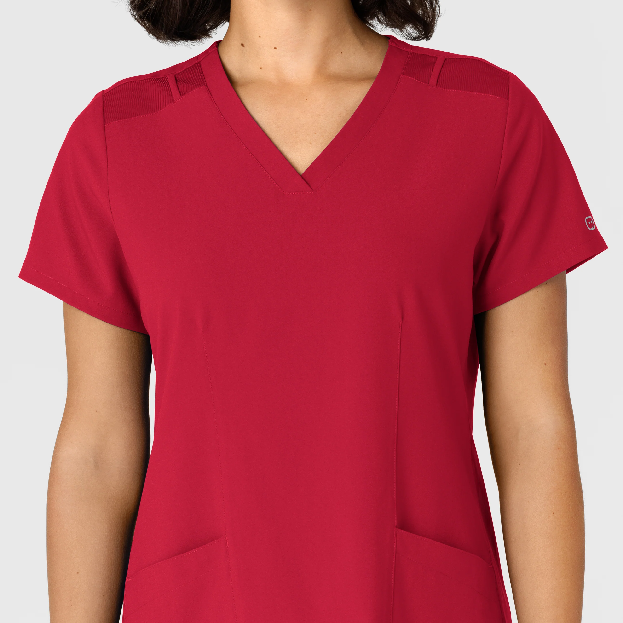 W123 Women's Flex-n-Reach Side Panel V-Neck Scrub Top - Red - Image 5