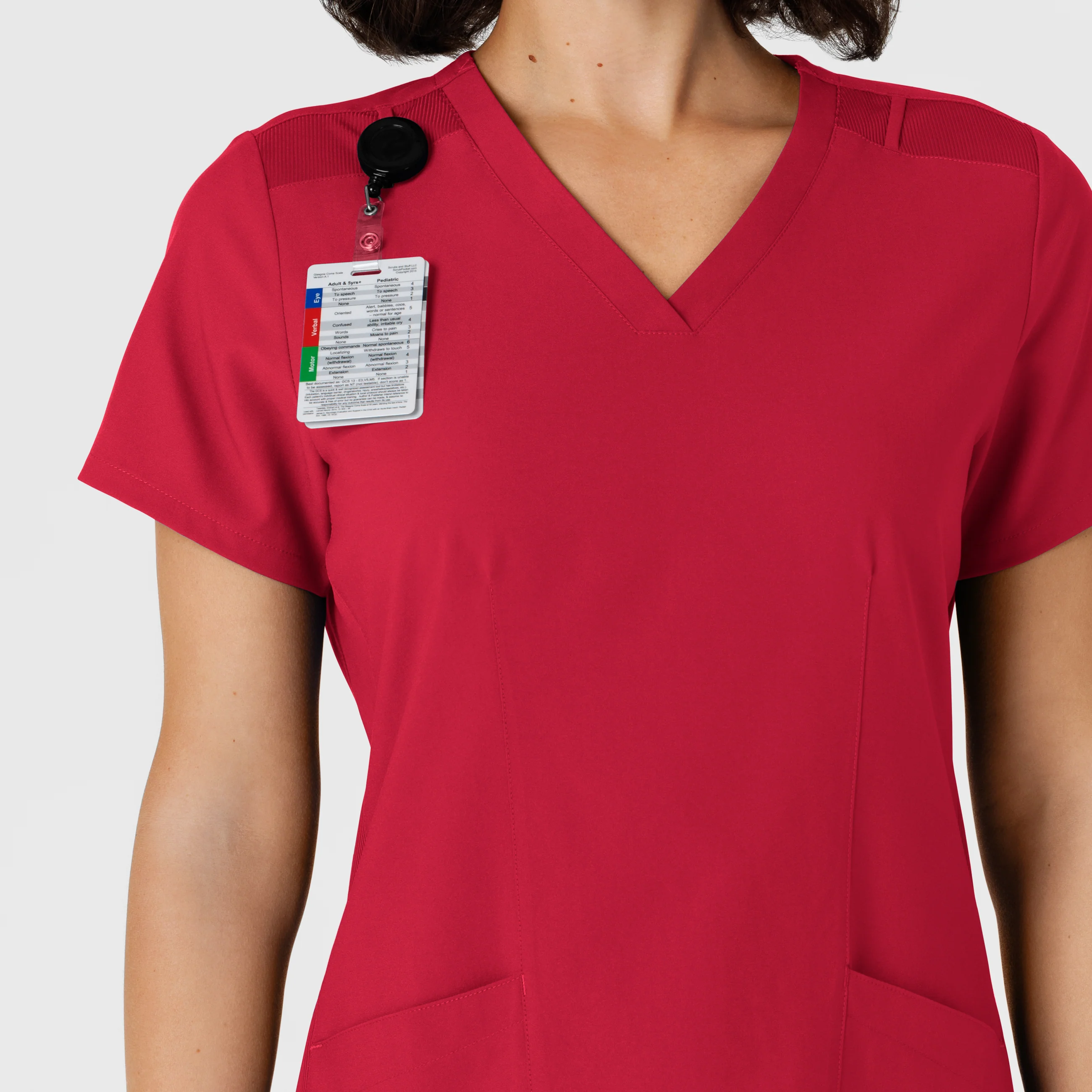 W123 Women's Flex-n-Reach Side Panel V-Neck Scrub Top - Red - Image 6