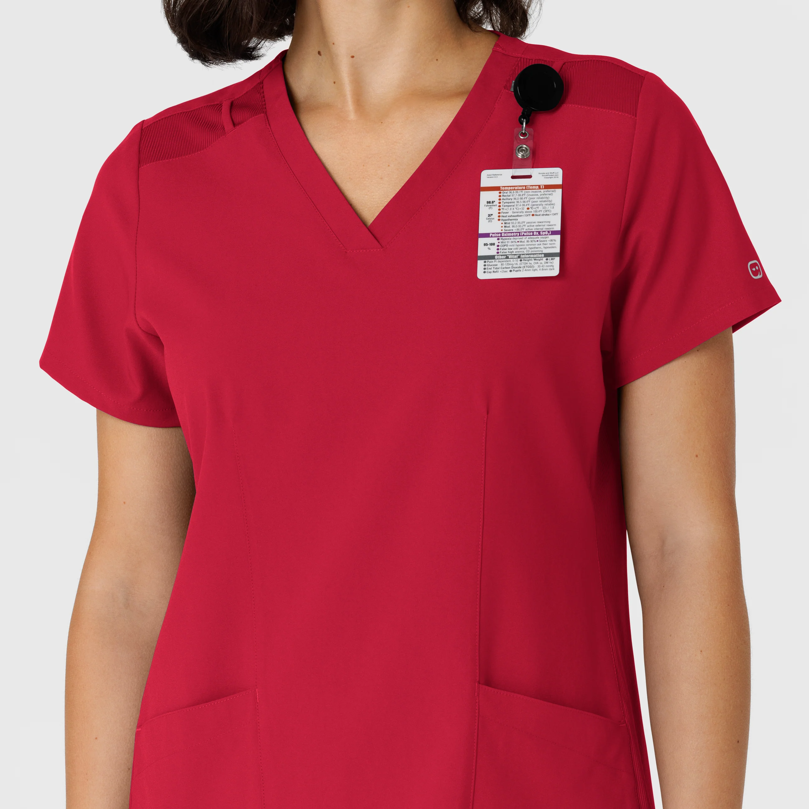W123 Women's Flex-n-Reach Side Panel V-Neck Scrub Top - Red - Image 7