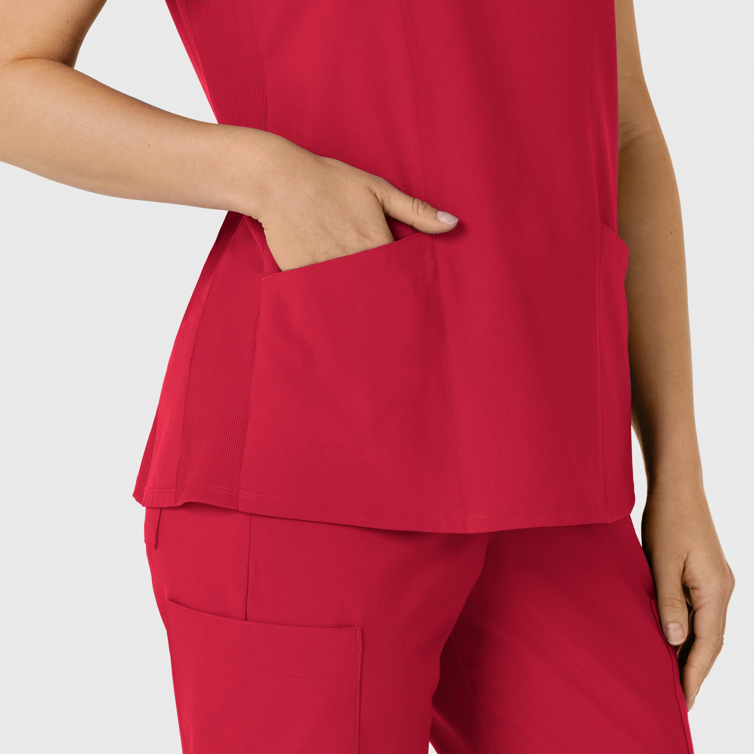W123 Women's Flex-n-Reach Side Panel V-Neck Scrub Top - Red - Image 8