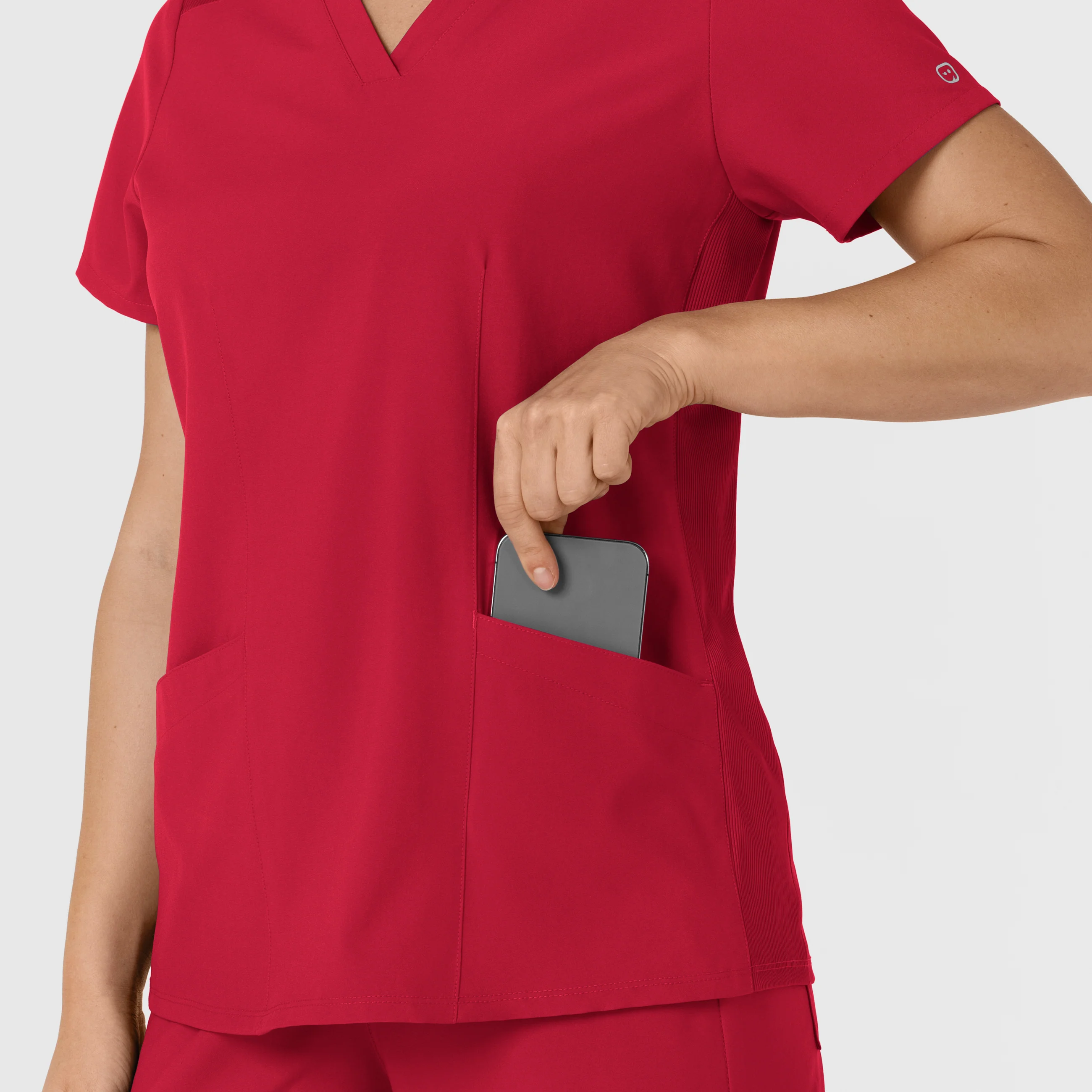 W123 Women's Flex-n-Reach Side Panel V-Neck Scrub Top - Red - Image 9