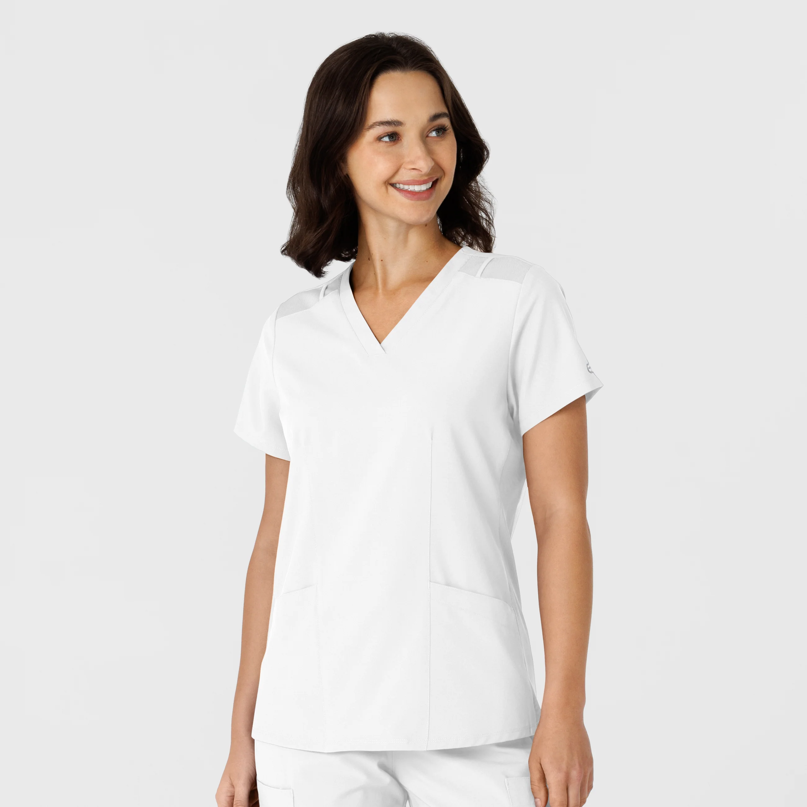 W123 Women's Flex-n-Reach Side Panel V-Neck Scrub Top - White