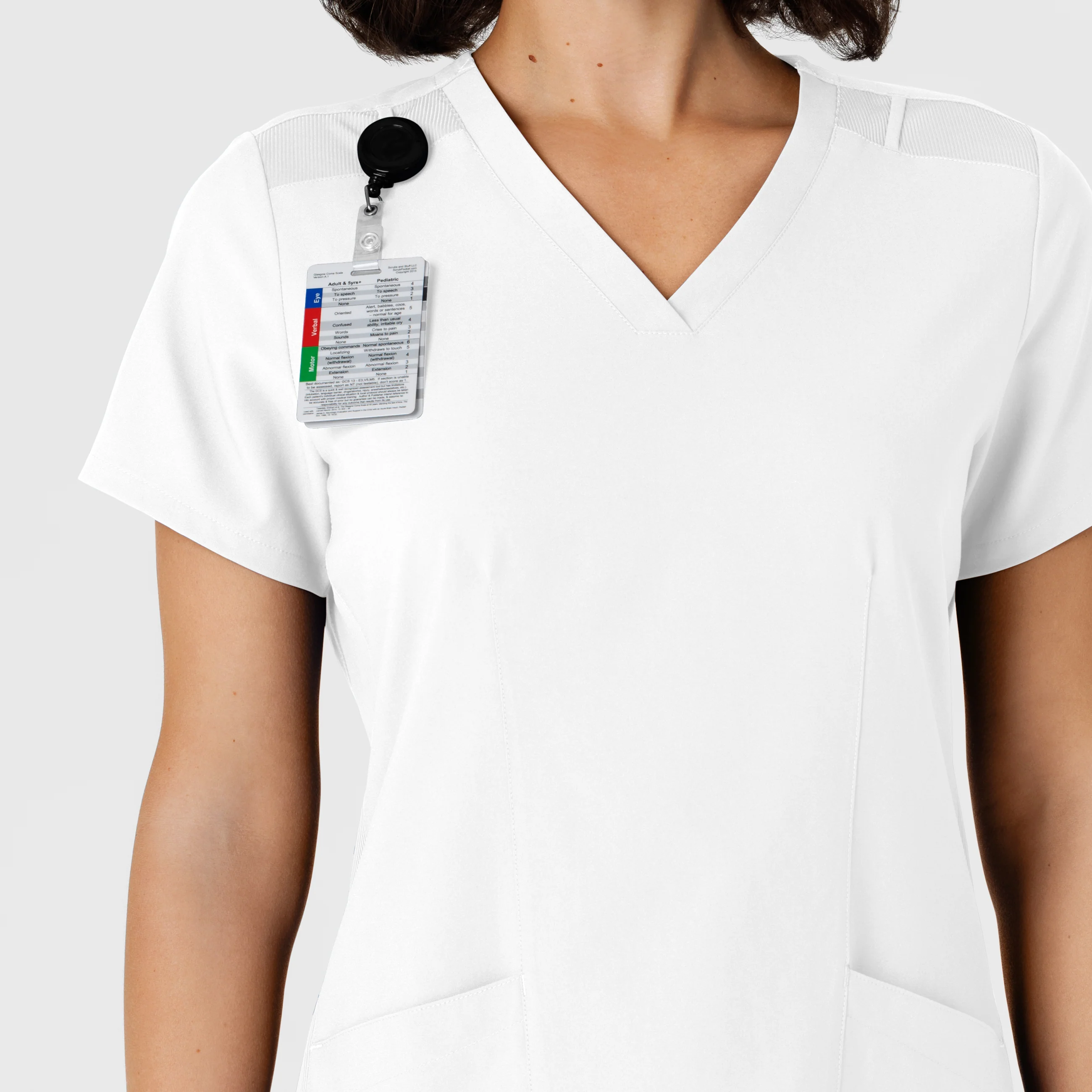 W123 Women's Flex-n-Reach Side Panel V-Neck Scrub Top - White - Image 6