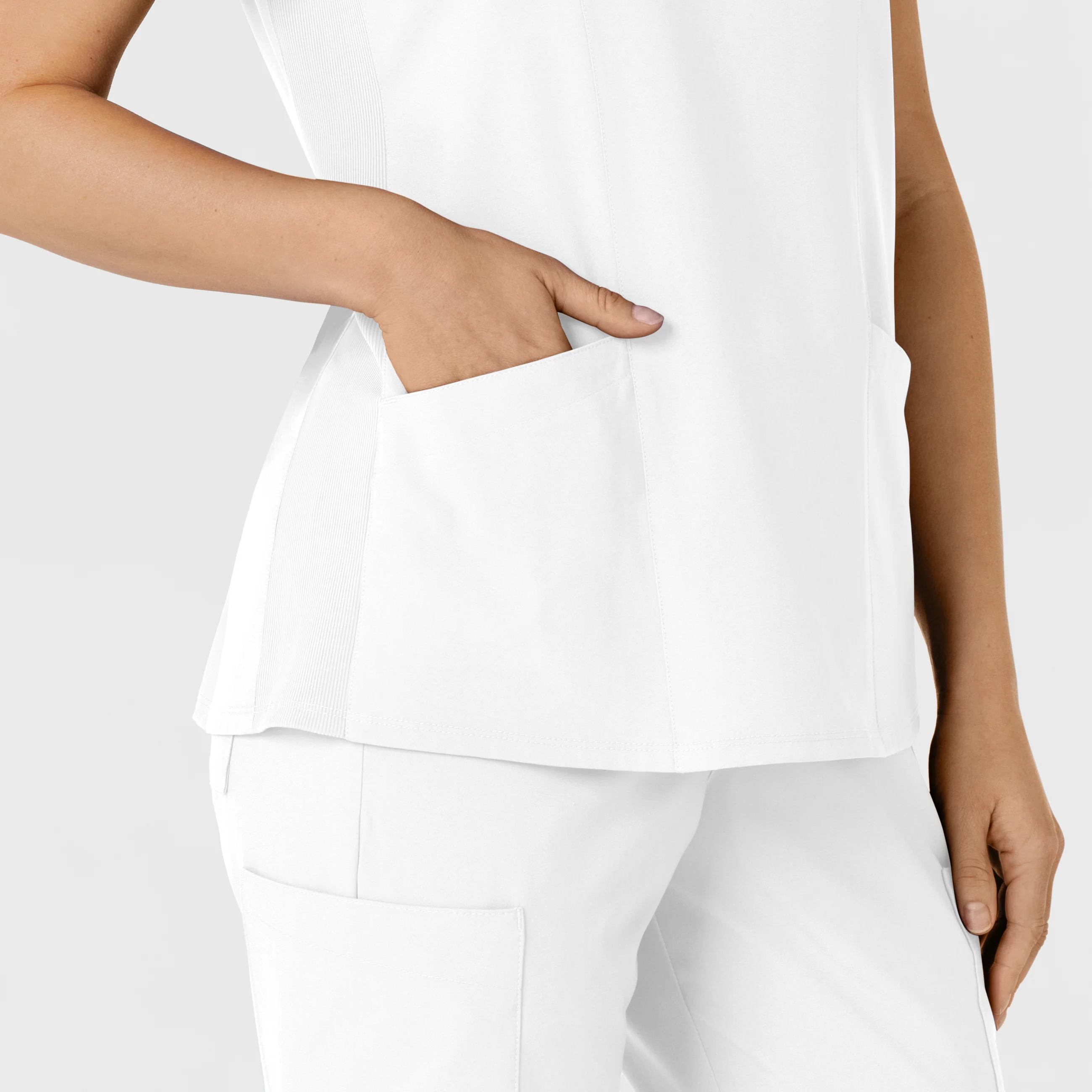 W123 Women's Flex-n-Reach Side Panel V-Neck Scrub Top - White - Image 8