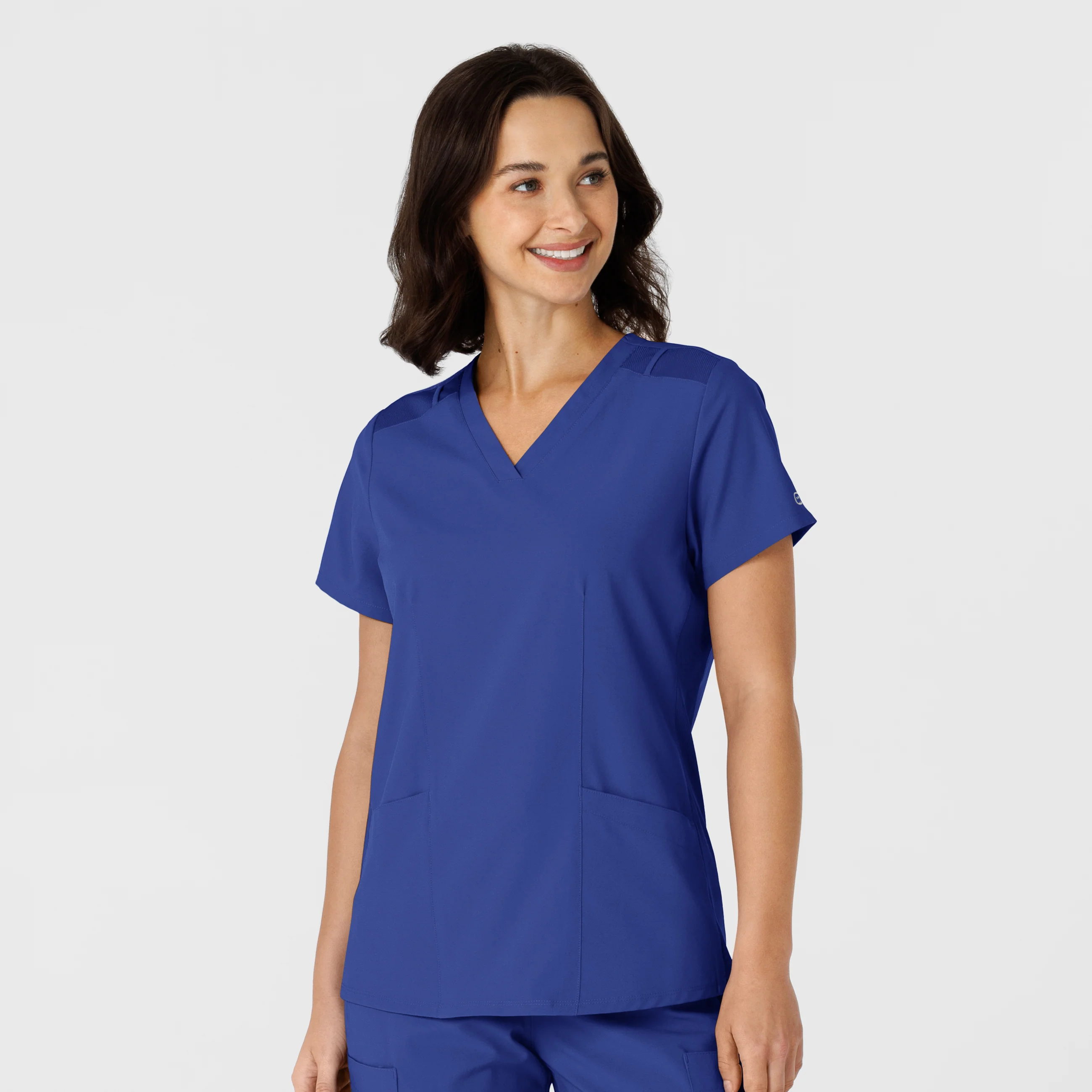 W123 Women's Flex-n-Reach Side Panel V-Neck Scrub Top - Galaxy Blue