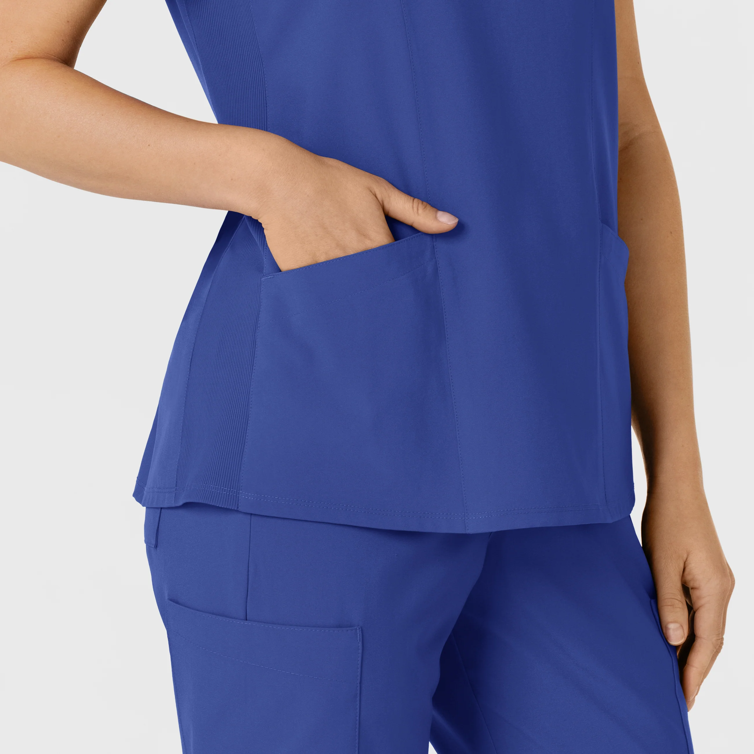 W123 Women's Flex-n-Reach Side Panel V-Neck Scrub Top - Galaxy Blue - Image 8
