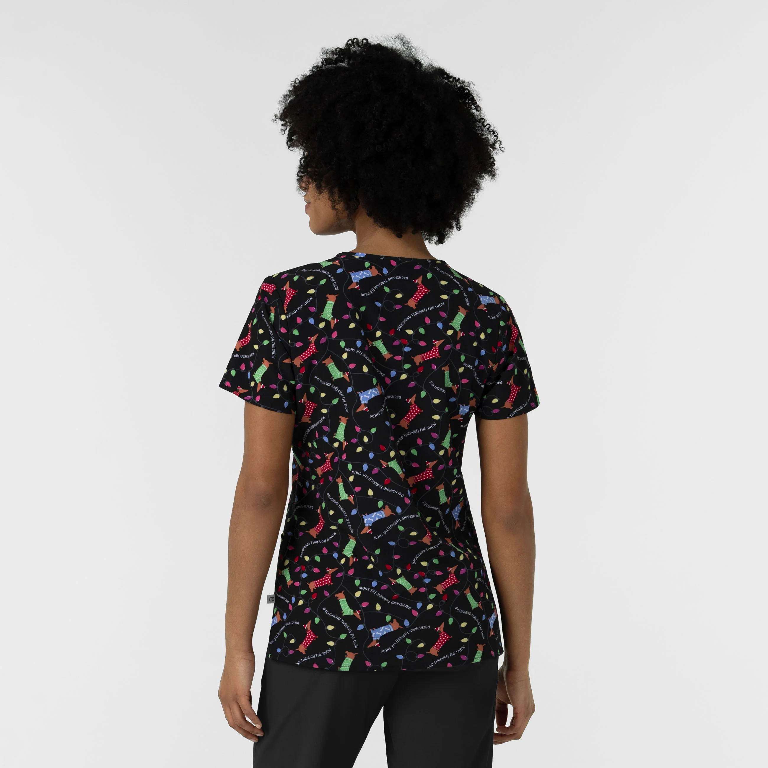 Women's V-Neck Print Scrub Top - Deck the Dogs - Image 2