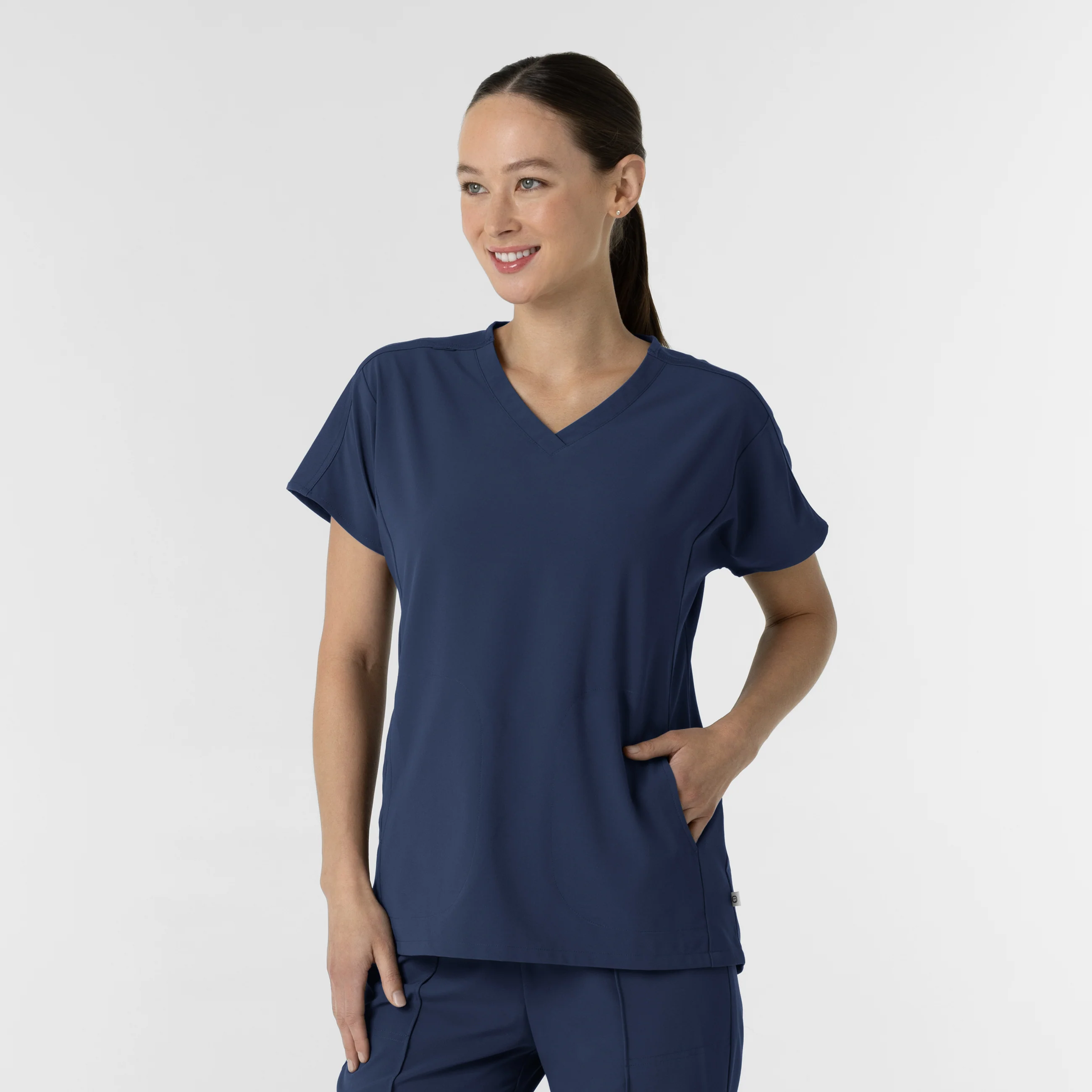 RENEW Women's V-Neck Tunic Scrub Top - Navy - Image 4