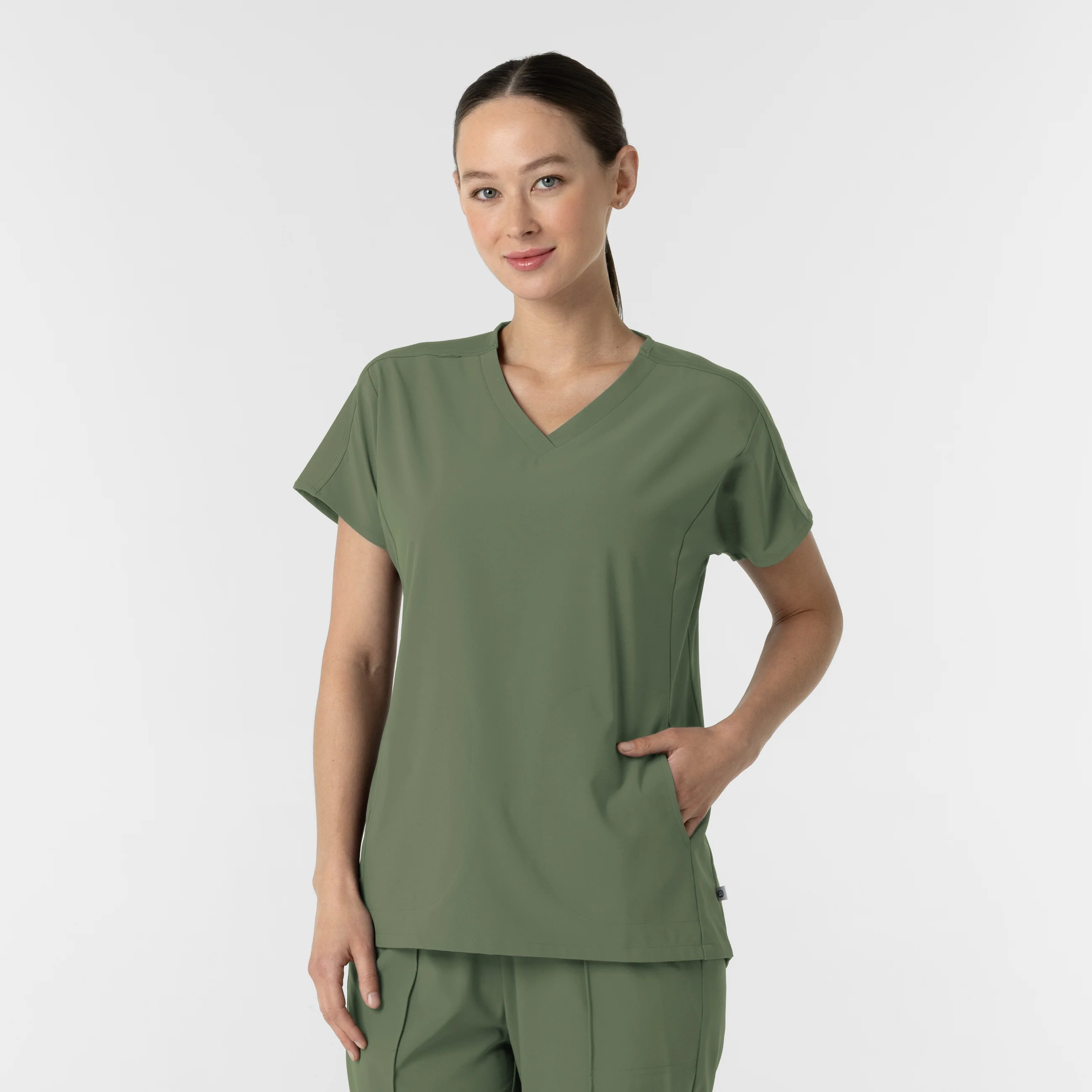 RENEW Women's V-Neck Tunic Scrub Top - Olive