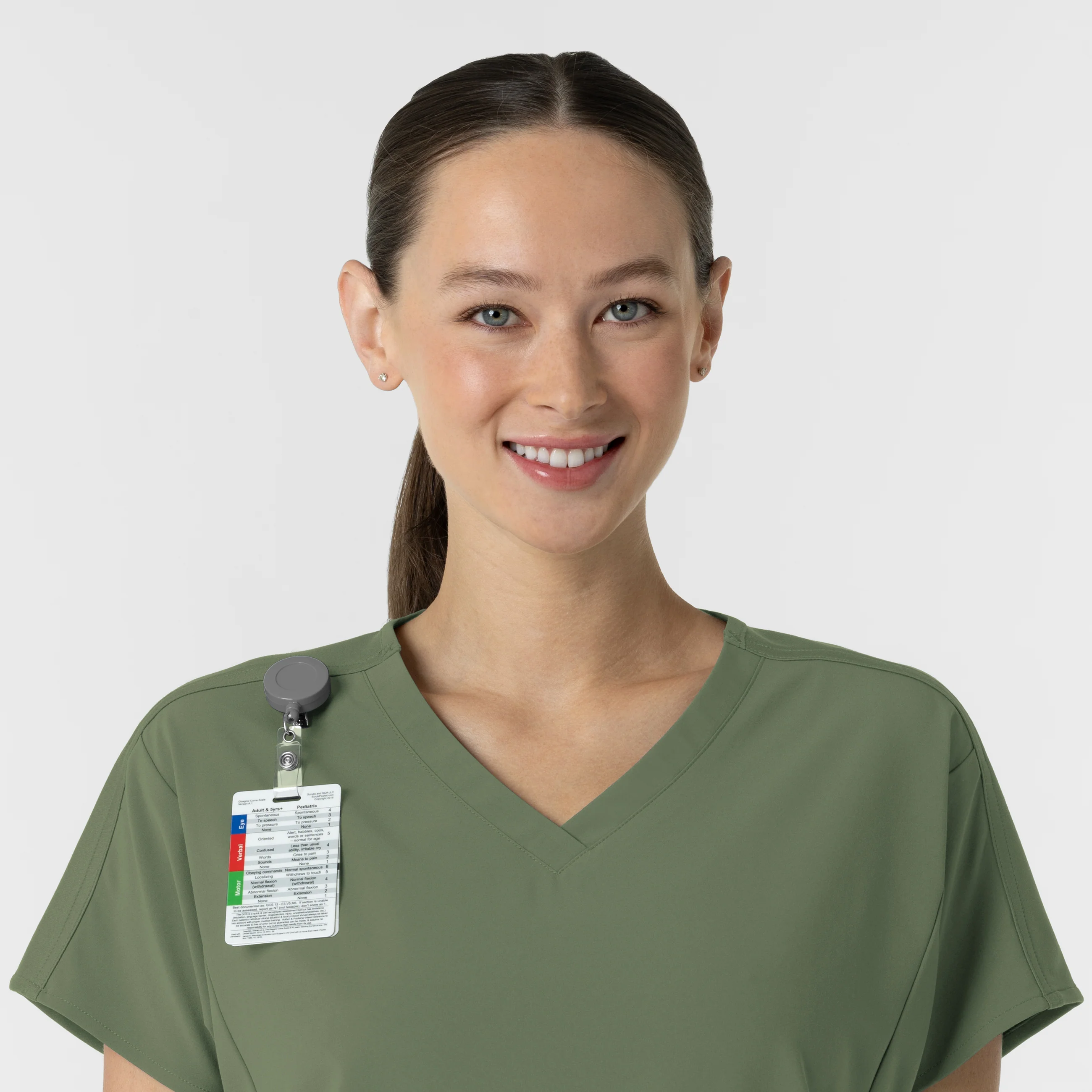 RENEW Women's V-Neck Tunic Scrub Top - Olive - Image 6