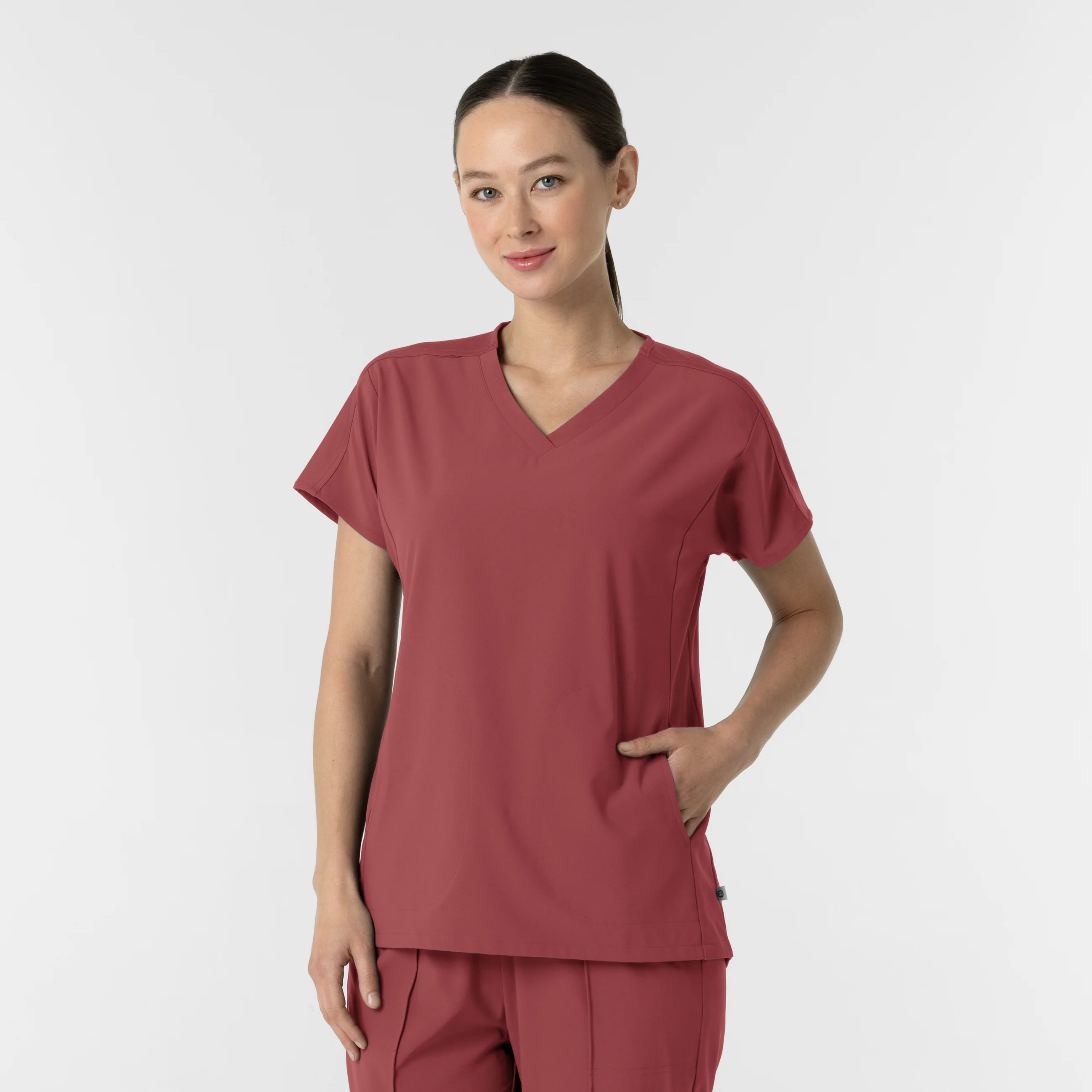 RENEW Women's V-Neck Tunic Scrub Top - Ruby