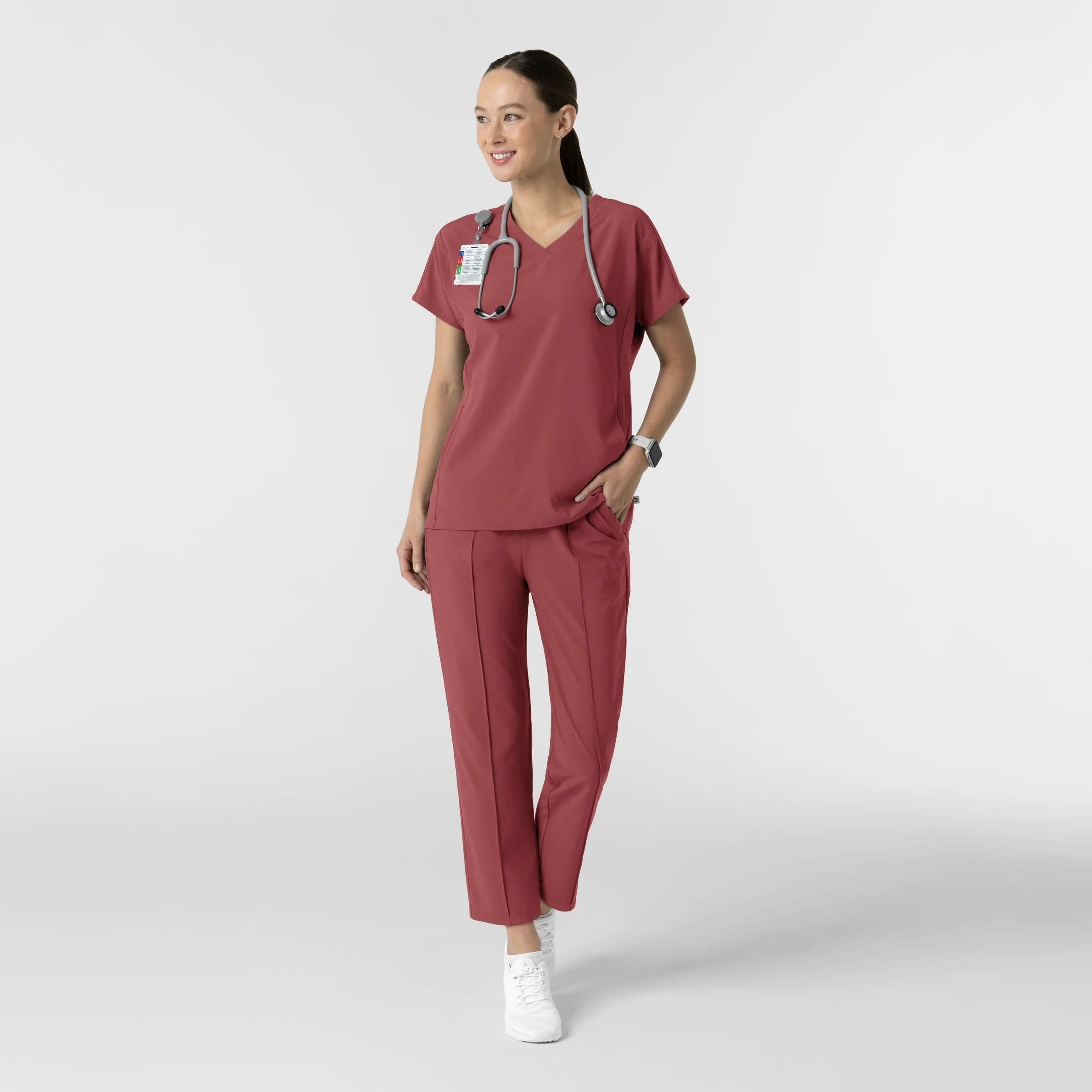 RENEW Women's V-Neck Tunic Scrub Top - Ruby - Image 3