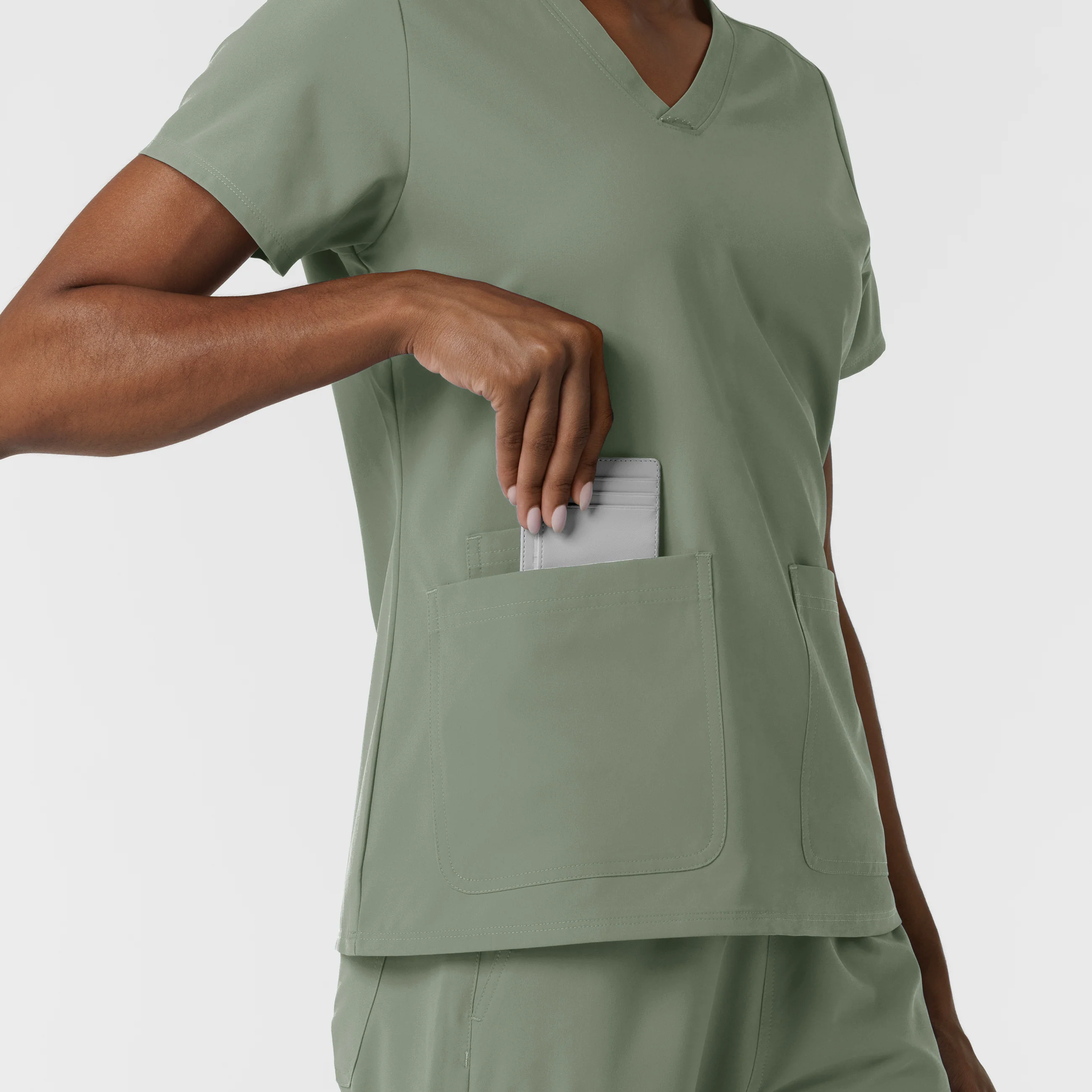 NURTUR Women's V-Neck Scrub Top - Sage - Image 8
