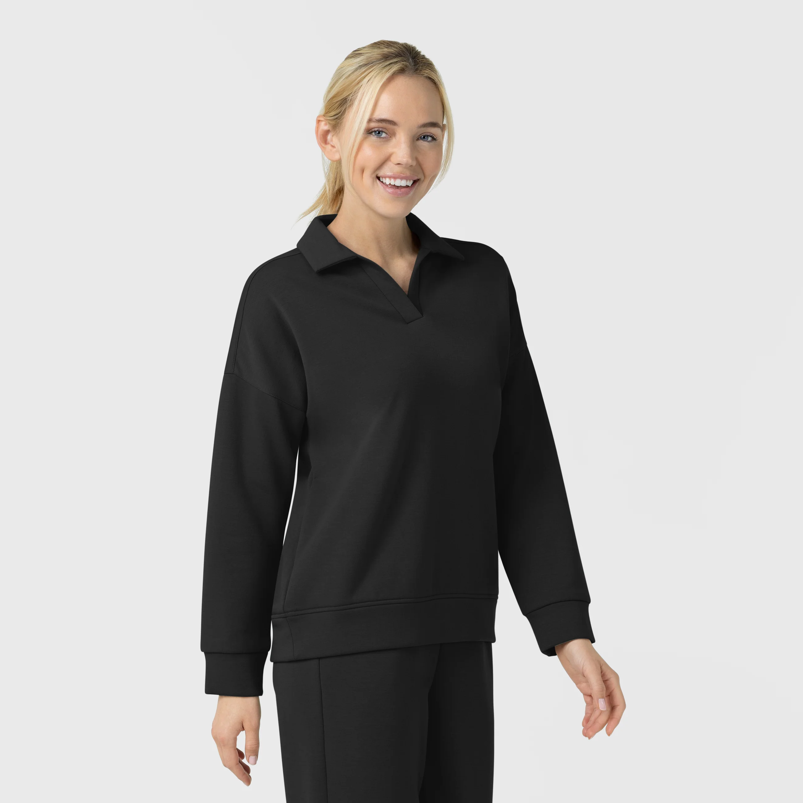 Unwind & Lounge Women's Fleece Pullover Polo - Black - Image 5