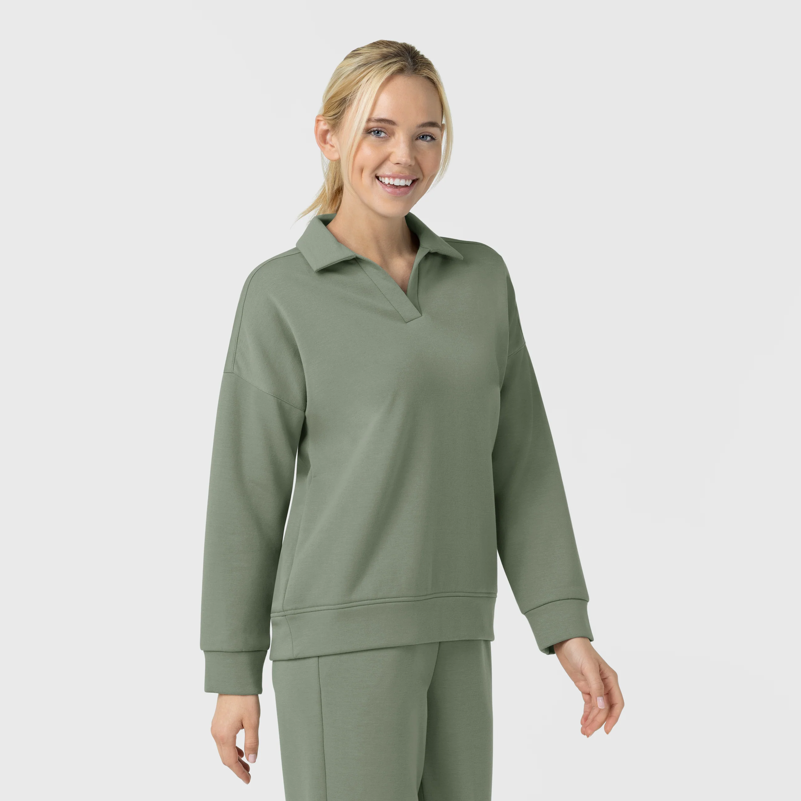 Unwind & Lounge Women's Fleece Pullover Polo - Sage - Image 5