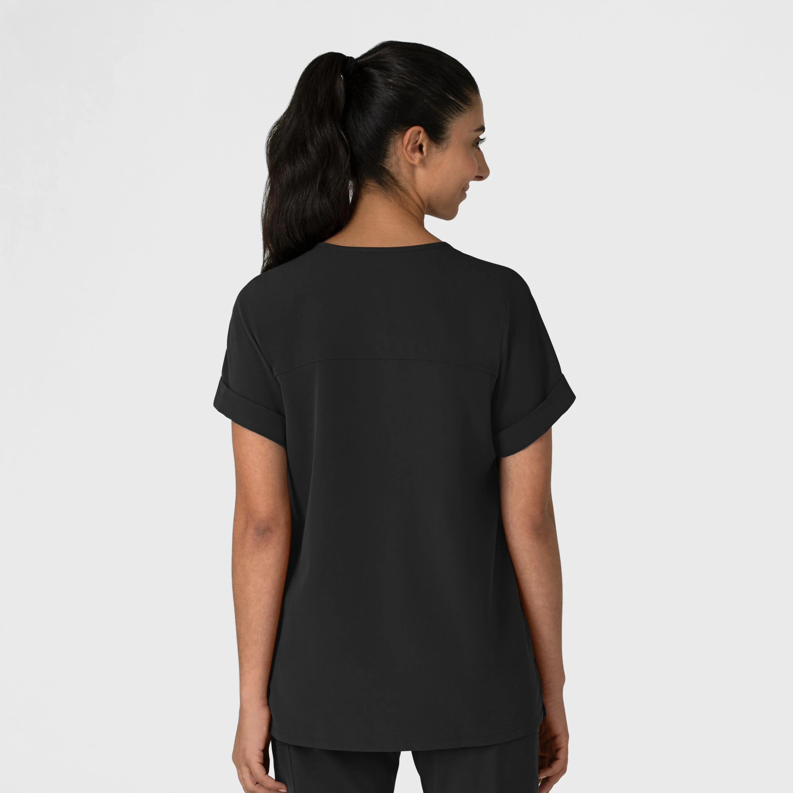 Nova Women's Drop Shoulder Boxy Scrub Top - Black - Image 2