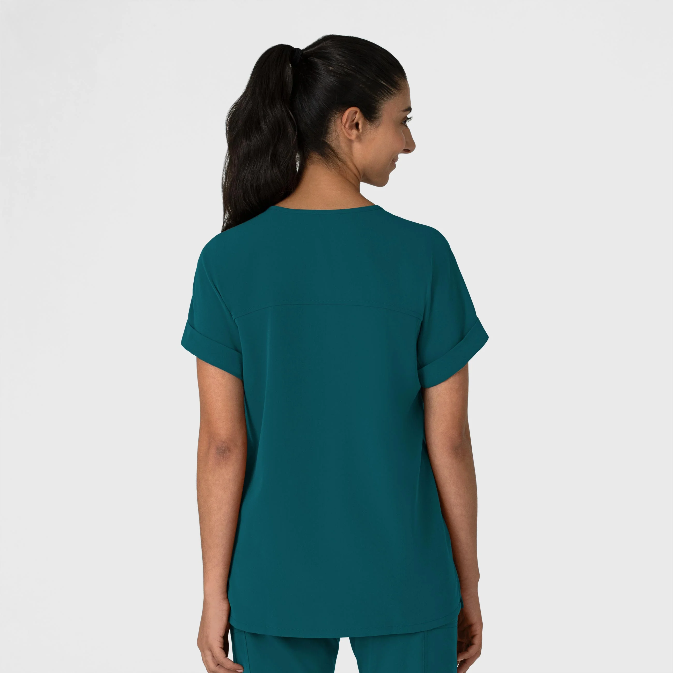 Nova Women's Drop Shoulder Boxy Scrub Top - Caribbean - Image 2
