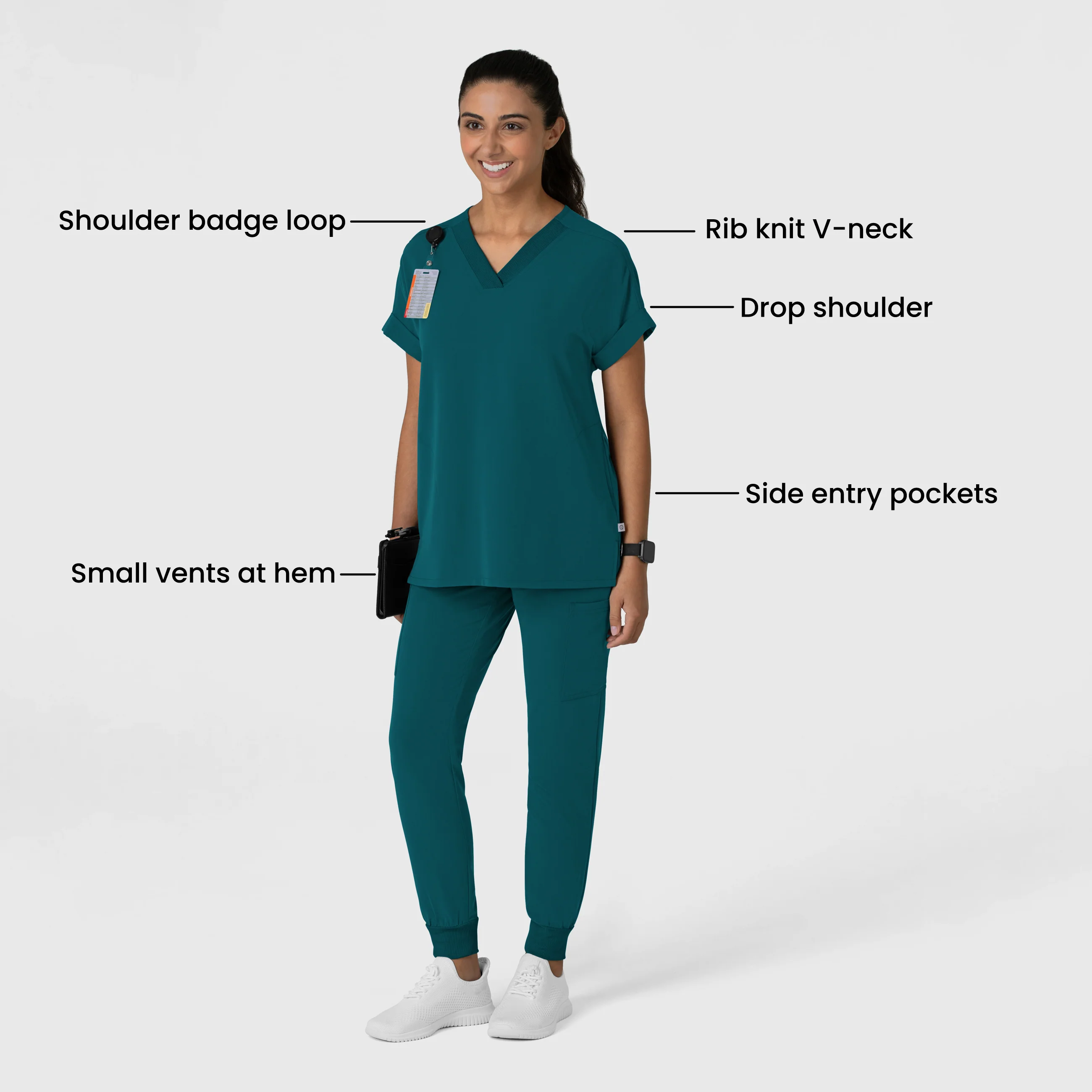 Nova Women's Drop Shoulder Boxy Scrub Top - Caribbean - Image 3
