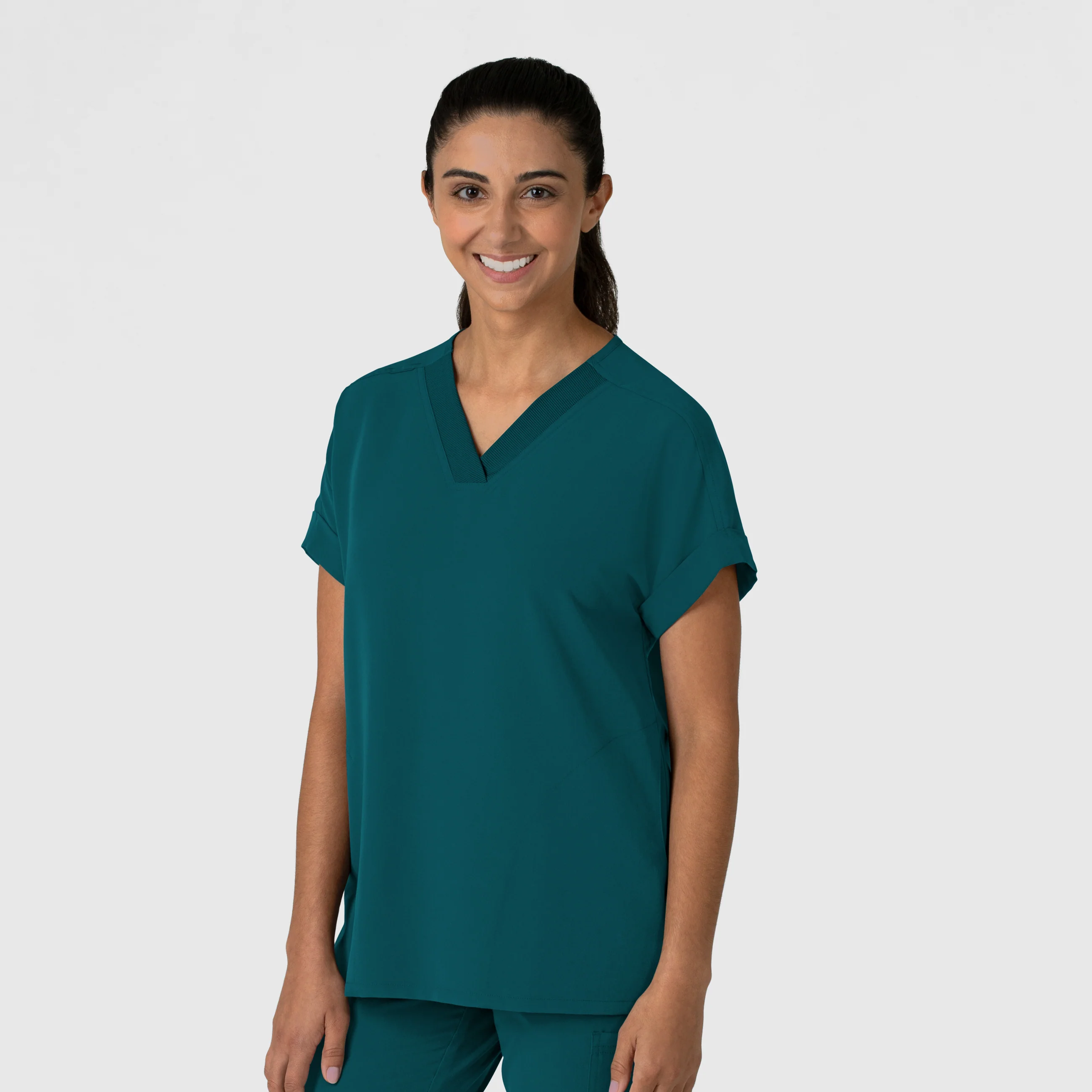 Nova Women's Drop Shoulder Boxy Scrub Top - Caribbean - Image 4