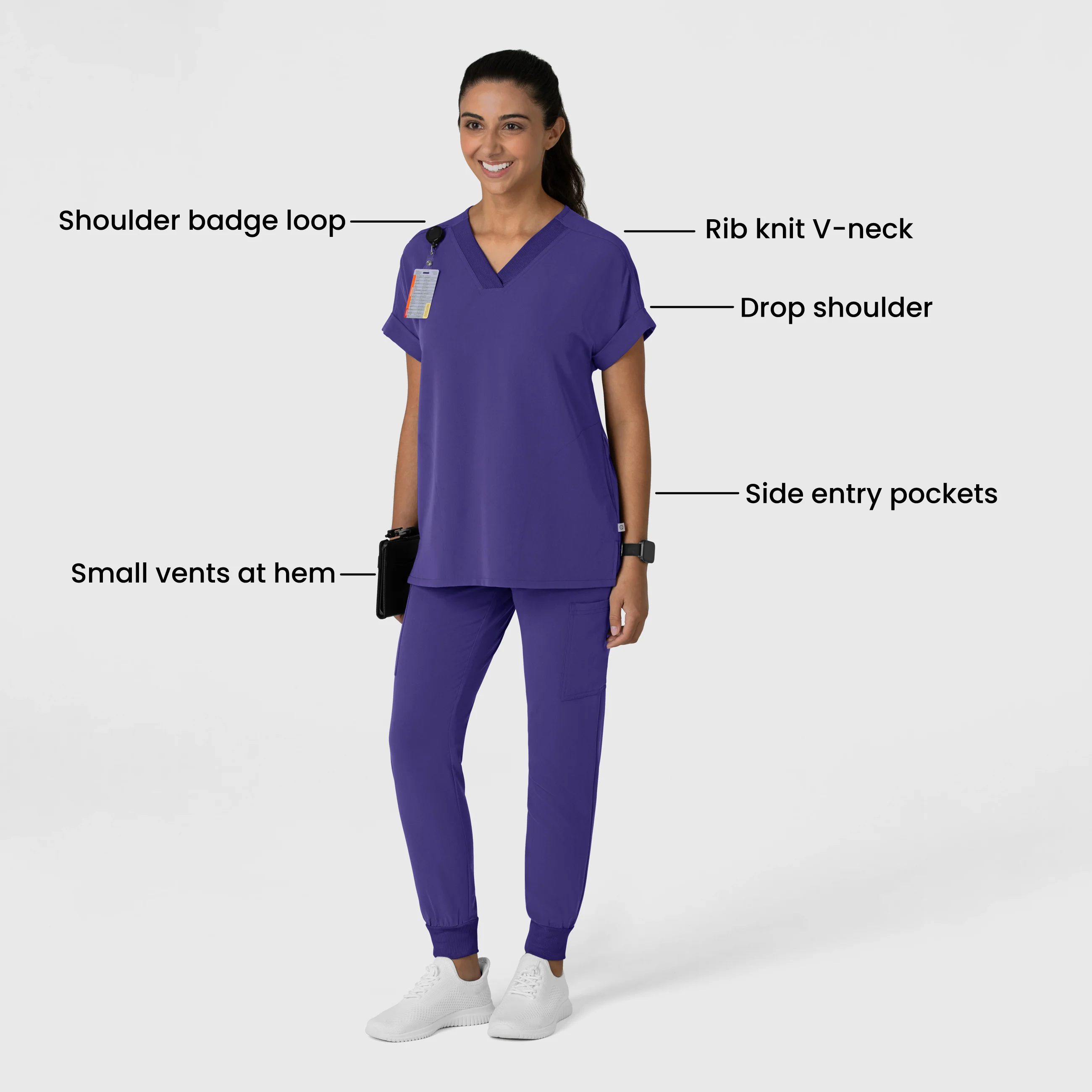 Nova Women's Drop Shoulder Boxy Scrub Top - Grape - Image 3
