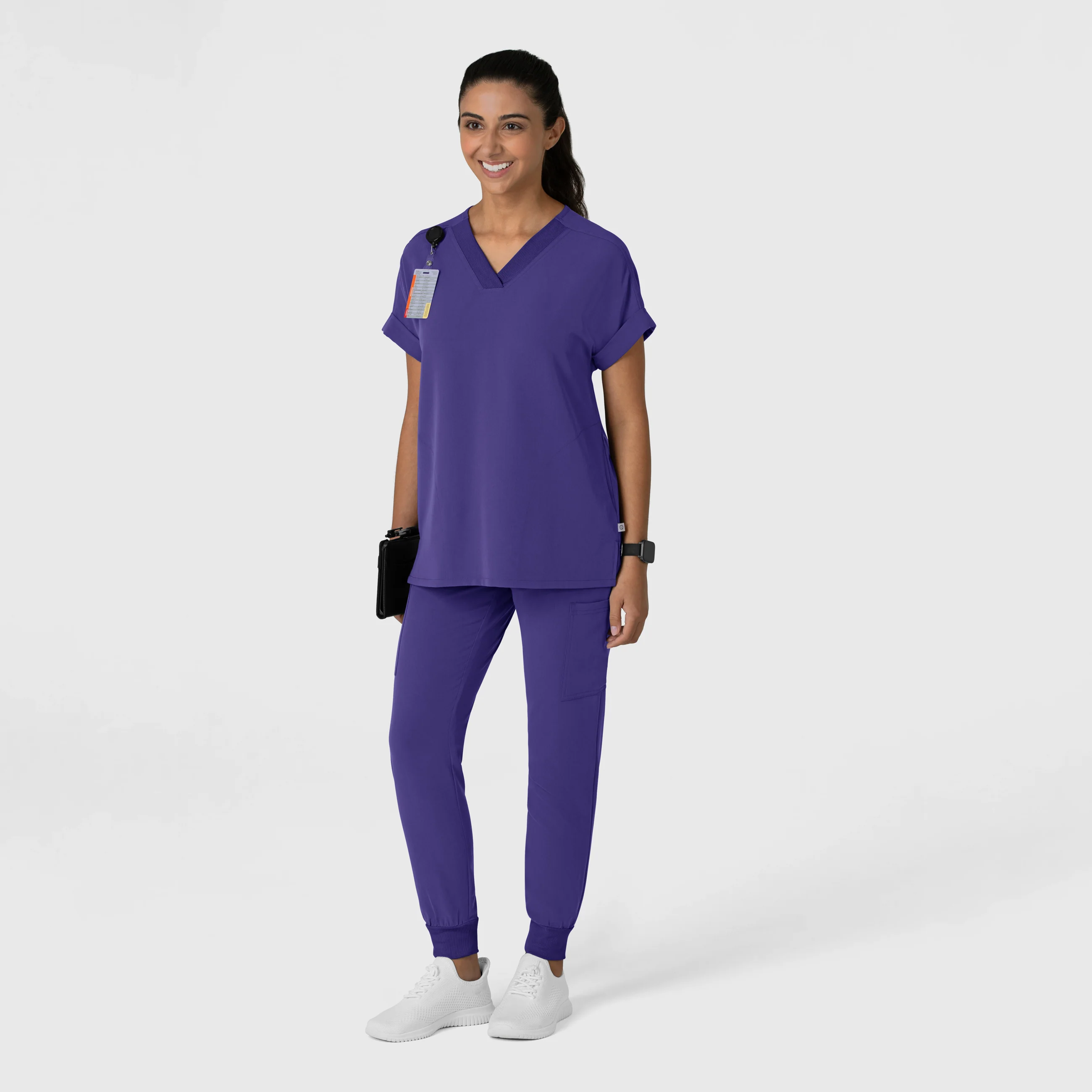 Nova Women's Drop Shoulder Boxy Scrub Top - Grape - Image 7