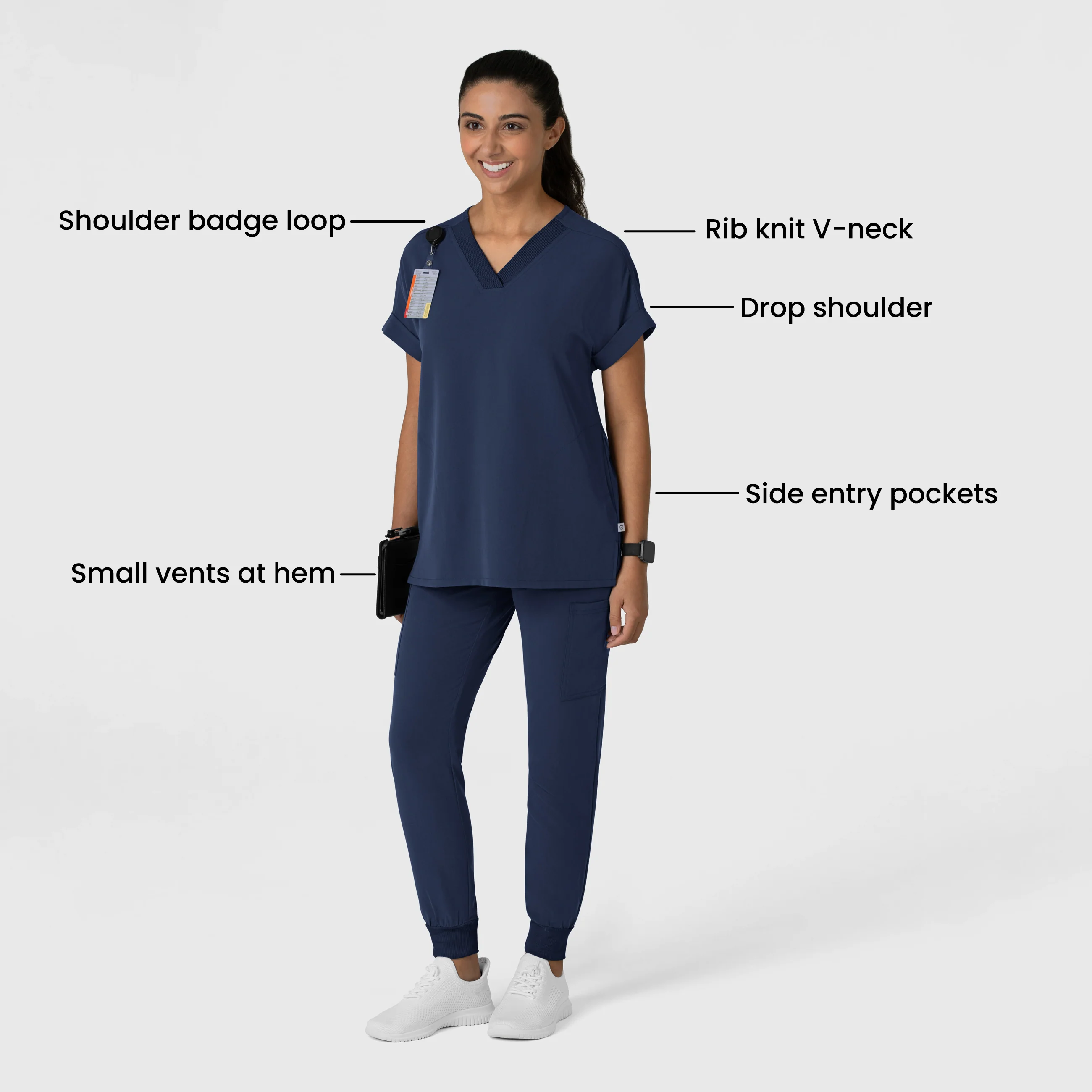 Nova Women's Drop Shoulder Boxy Scrub Top - Navy - Image 3