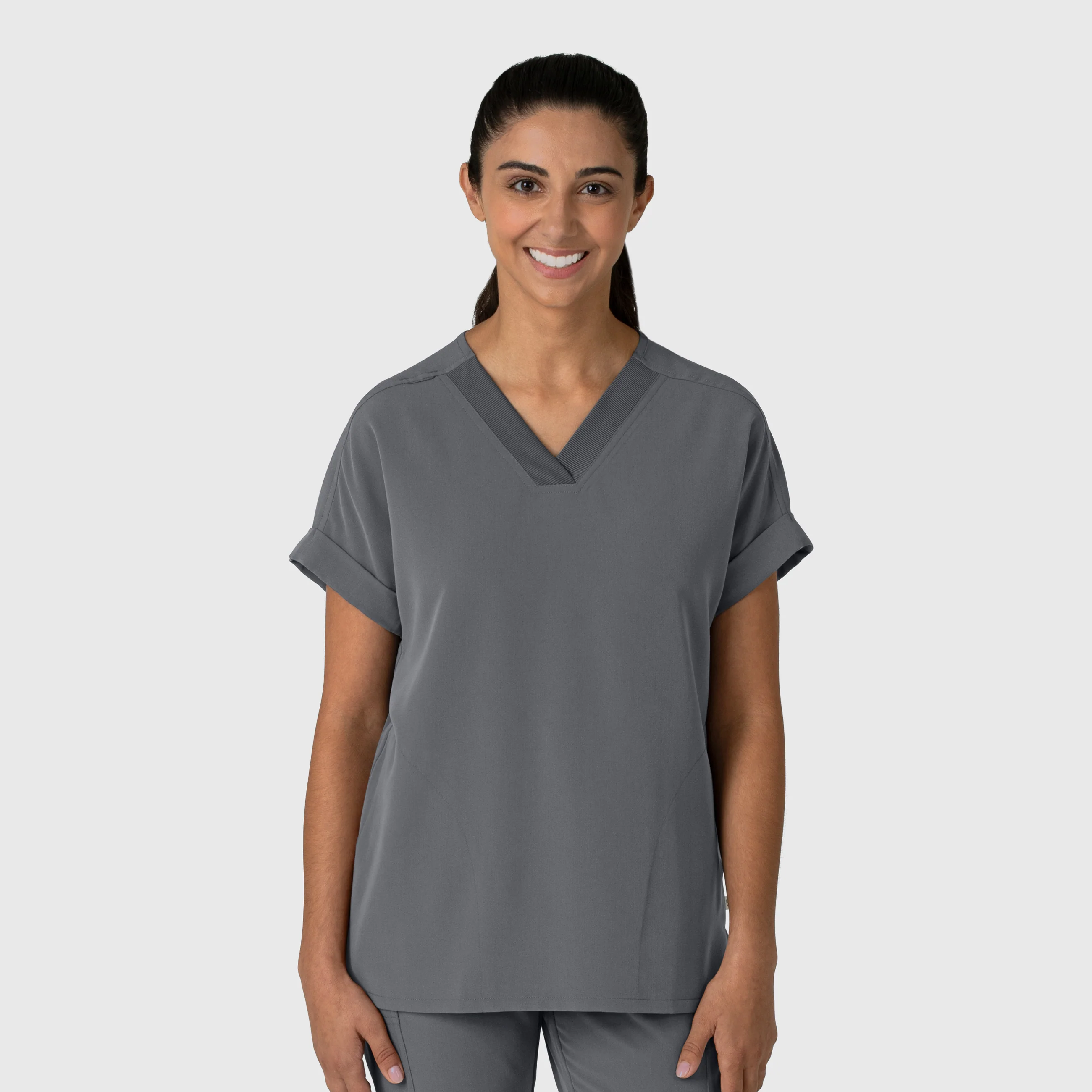 Nova Women's Drop Shoulder Boxy Scrub Top - Pewter