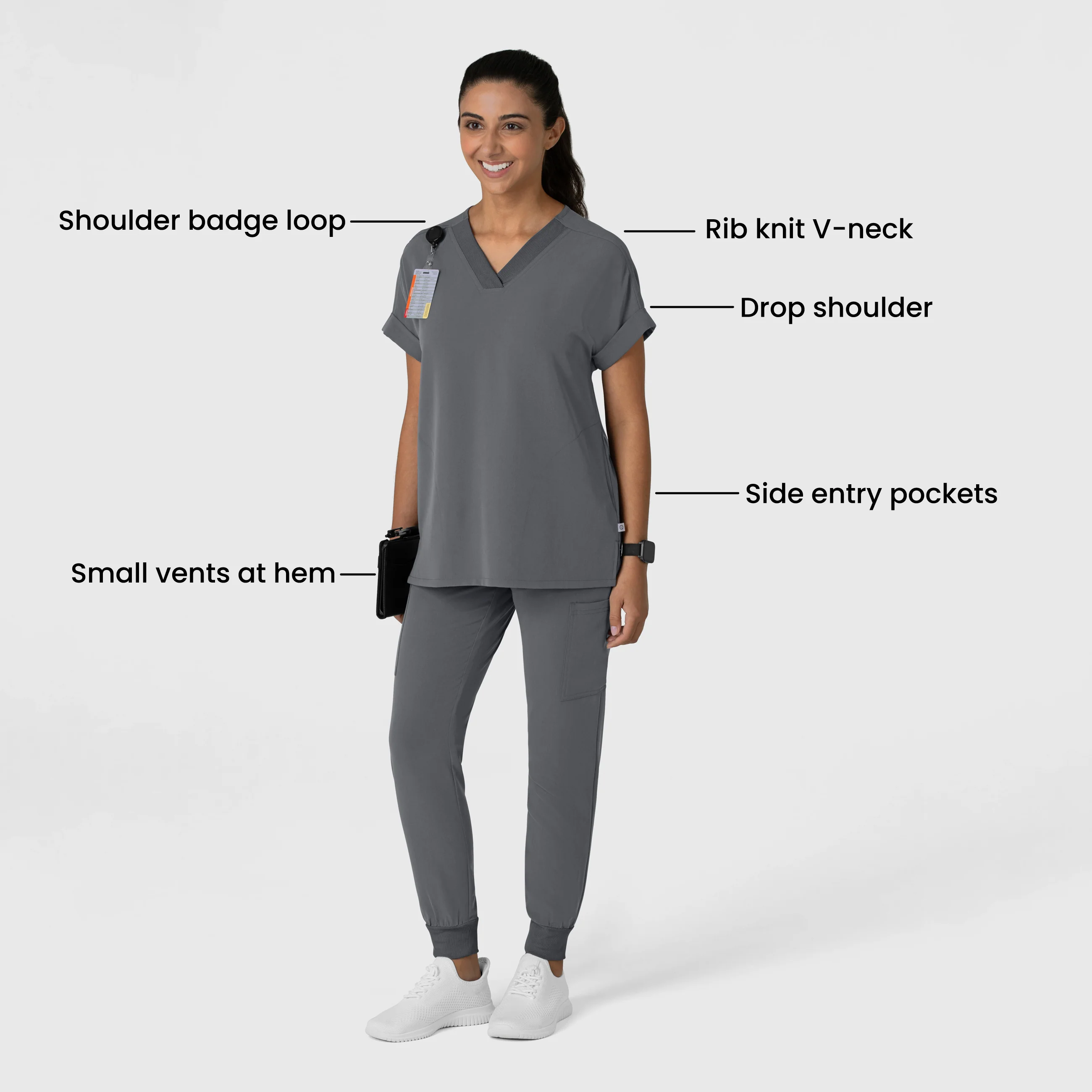 Nova Women's Drop Shoulder Boxy Scrub Top - Pewter - Image 3