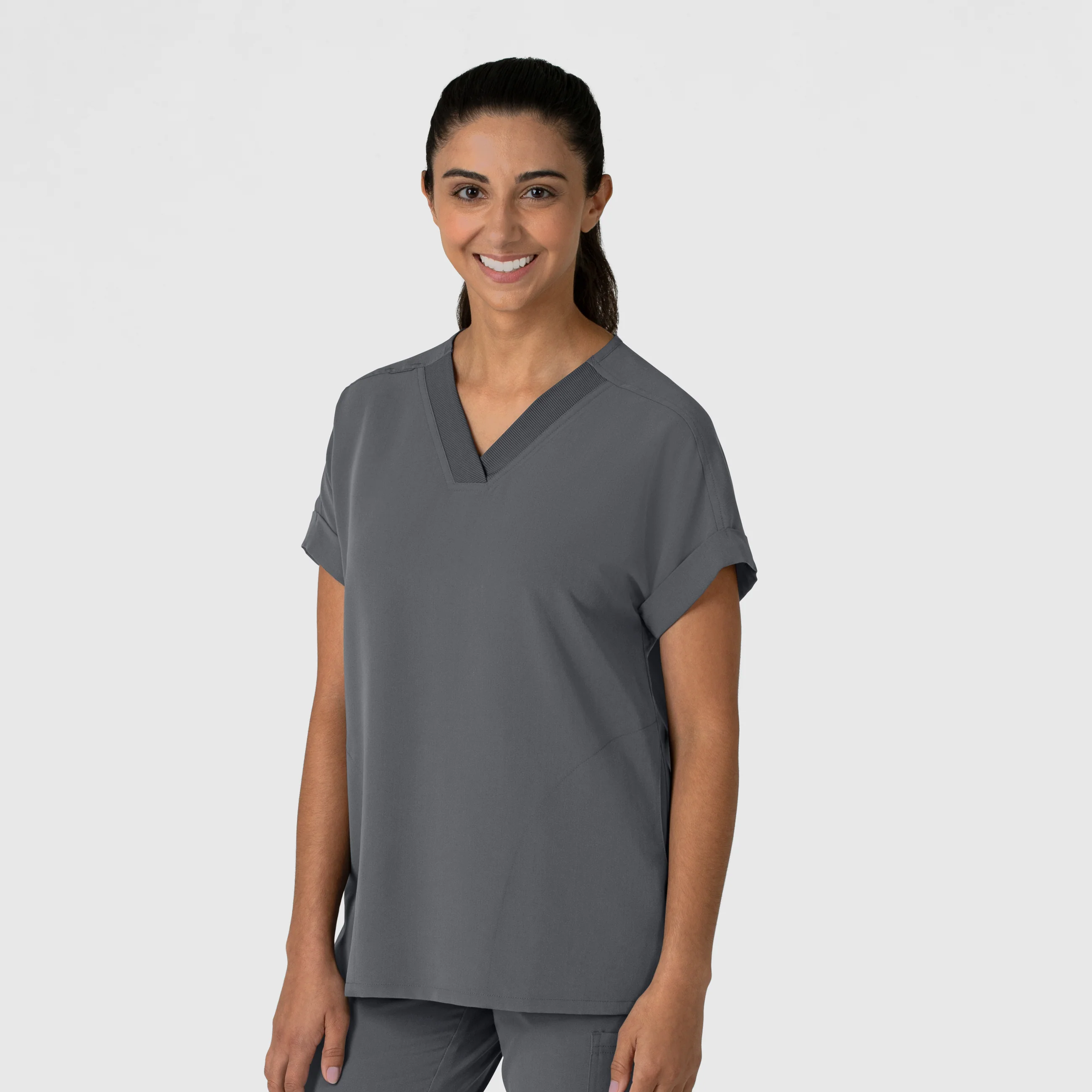 Nova Women's Drop Shoulder Boxy Scrub Top - Pewter - Image 4
