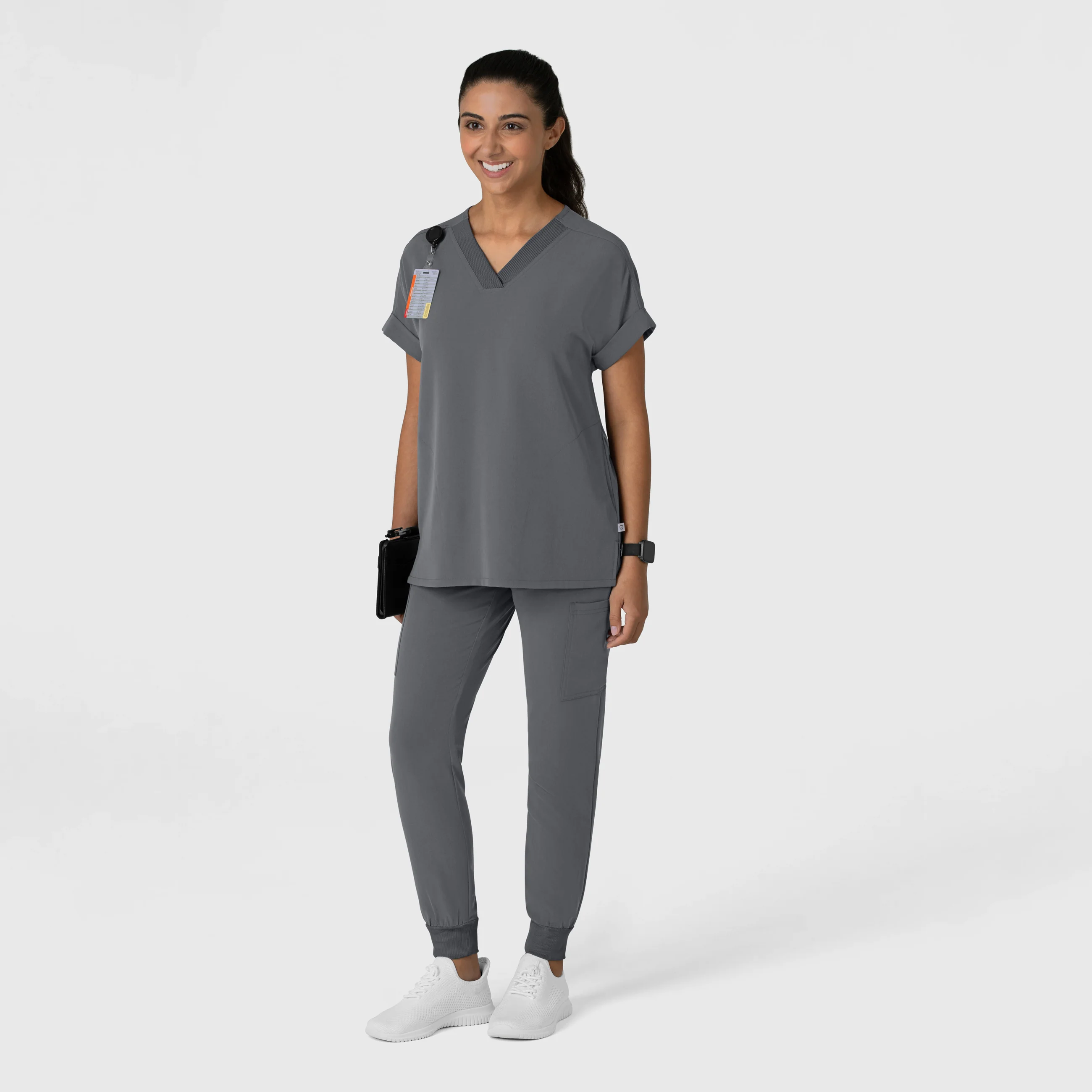 Nova Women's Drop Shoulder Boxy Scrub Top - Pewter - Image 7