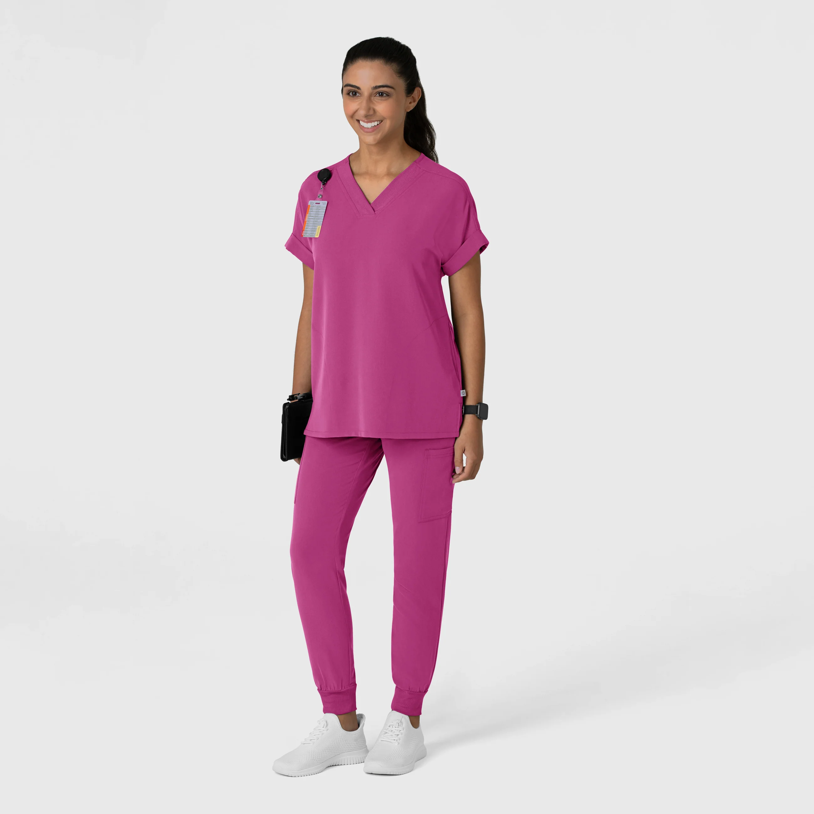 Nova Women's Drop Shoulder Boxy Scrub Top - Raspberry - Image 7