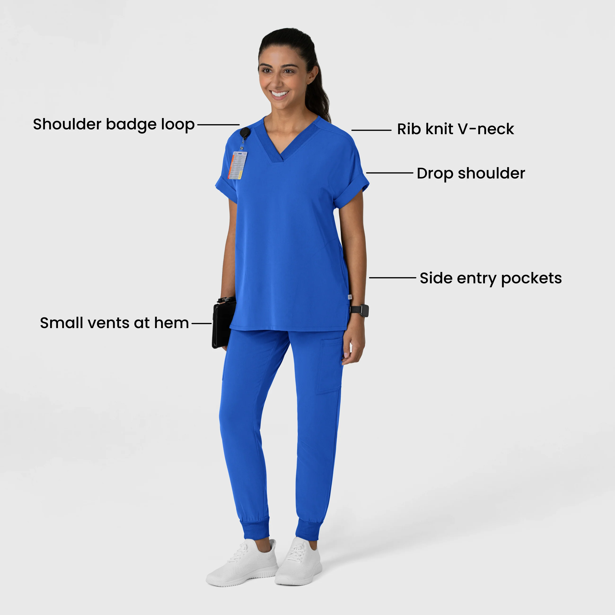 Nova Women's Drop Shoulder Boxy Scrub Top - Royal - Image 4