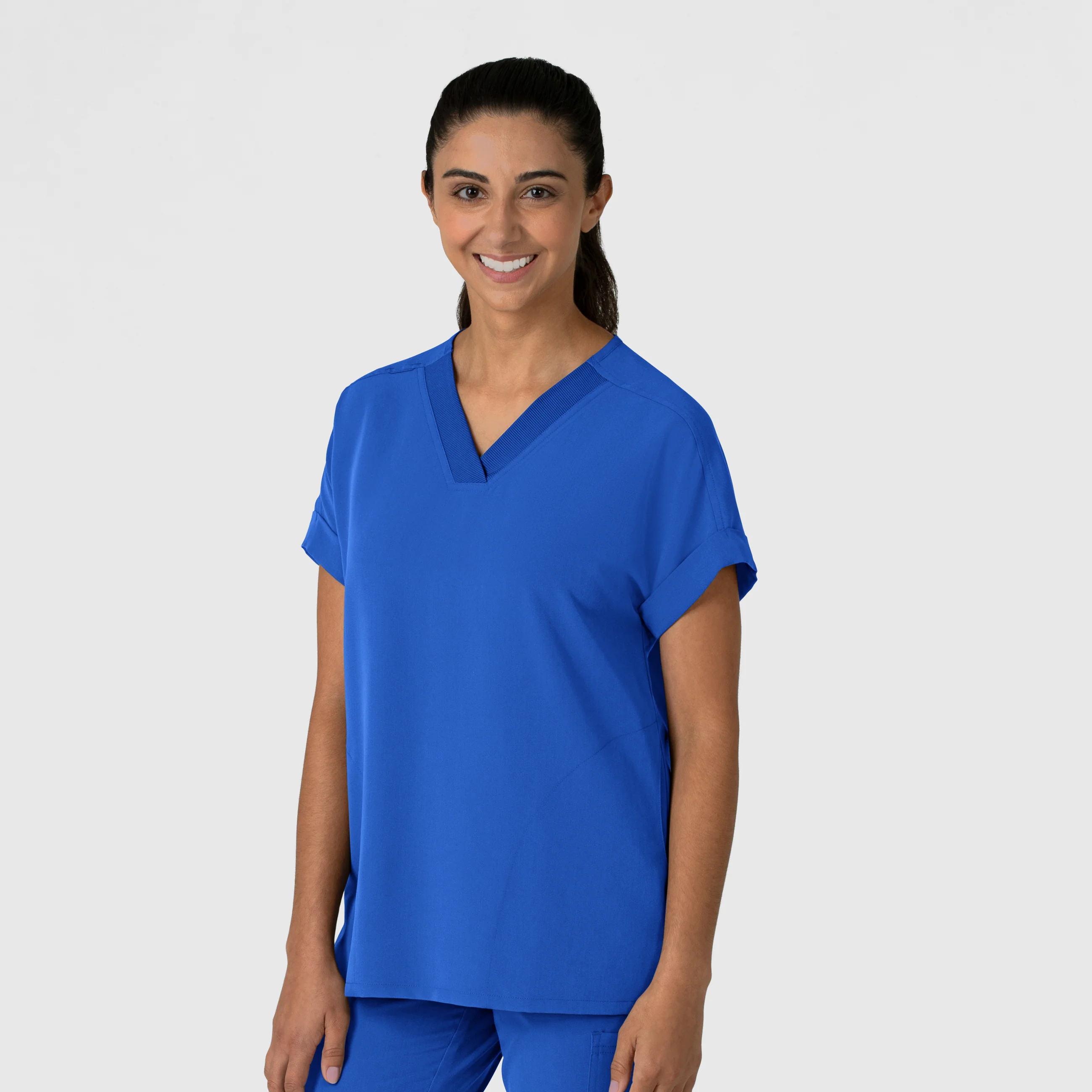 Nova Women's Drop Shoulder Boxy Scrub Top - Royal - Image 5