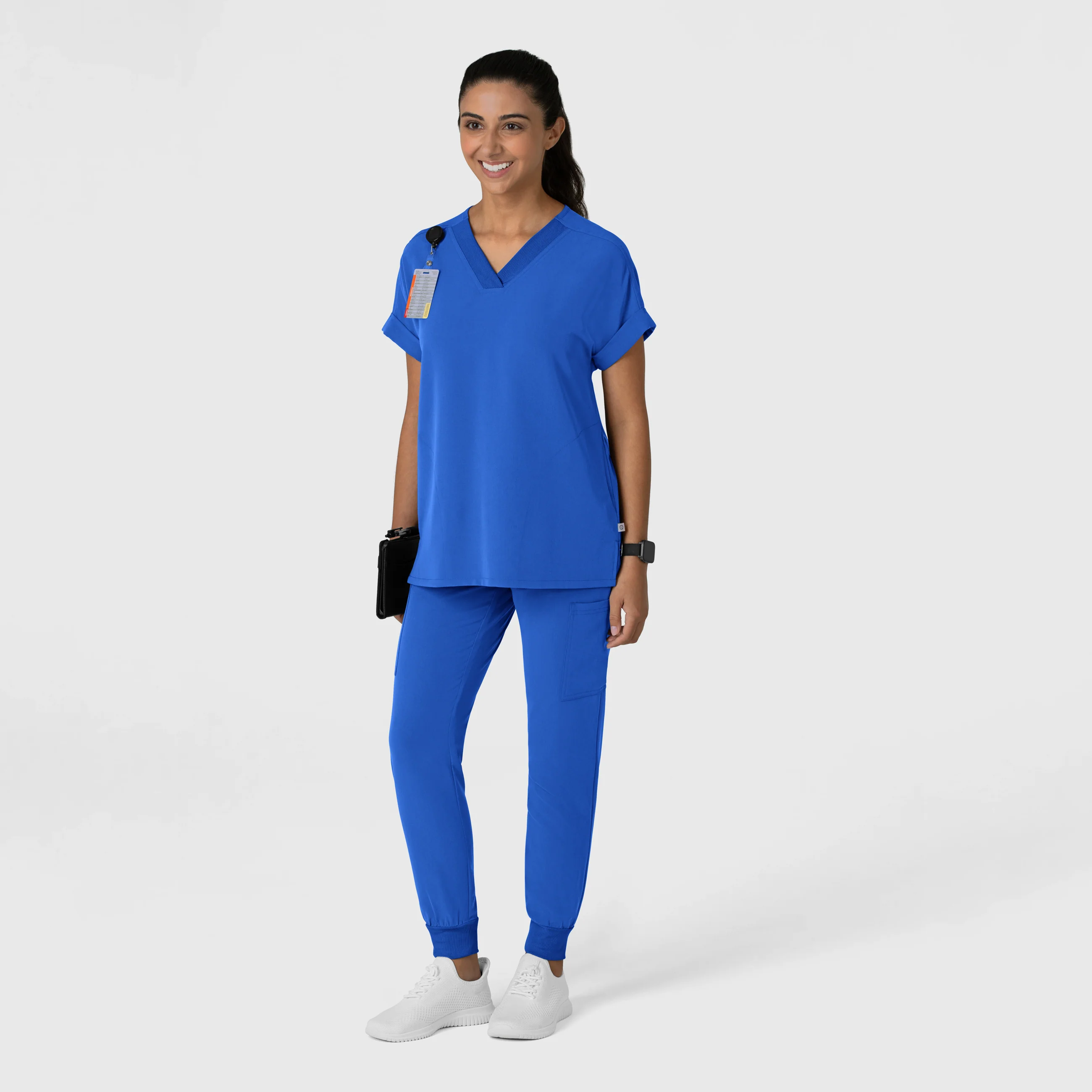 Nova Women's Drop Shoulder Boxy Scrub Top - Royal - Image 8