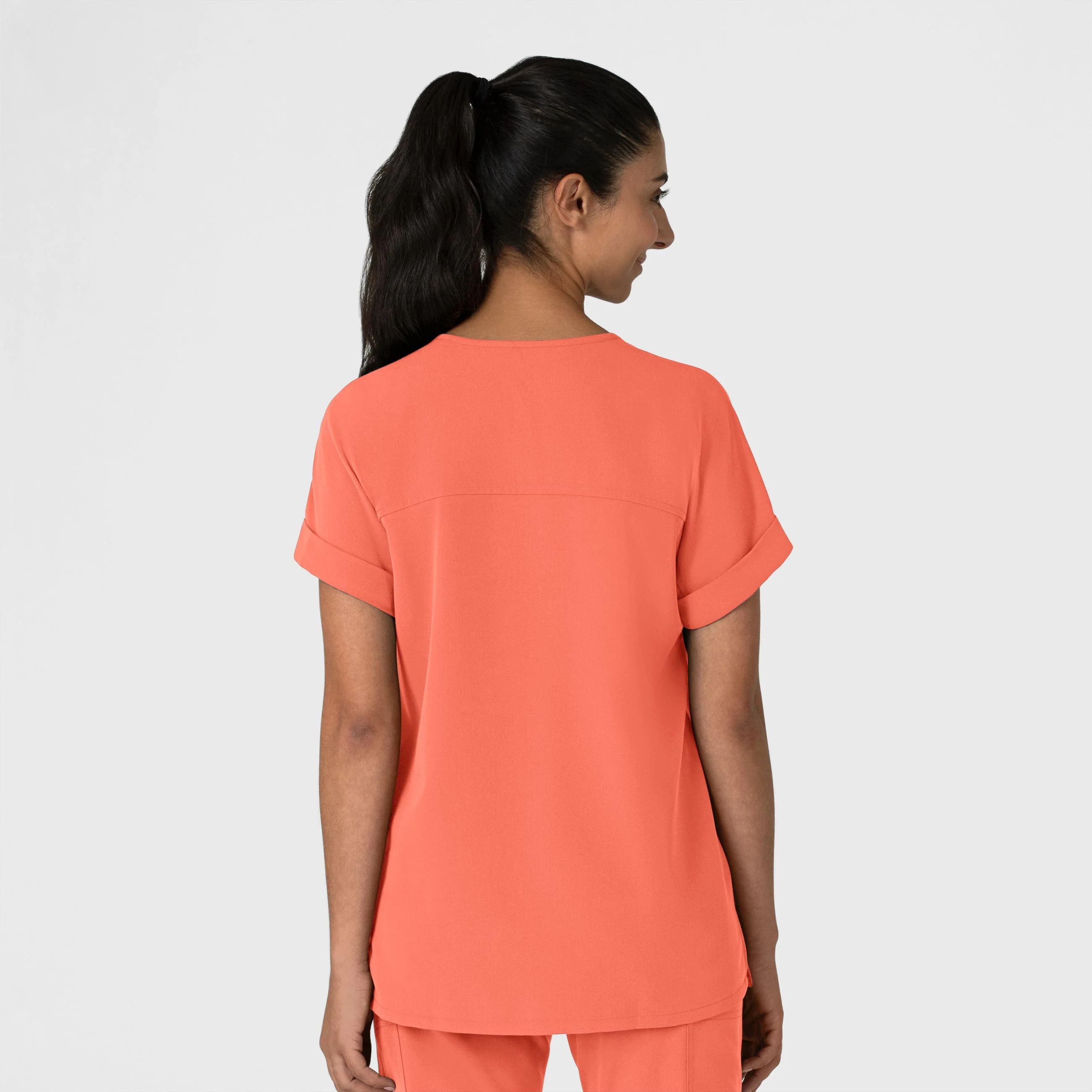 Nova Women's Drop Shoulder Boxy Scrub Top - Sugar Coral - Image 2