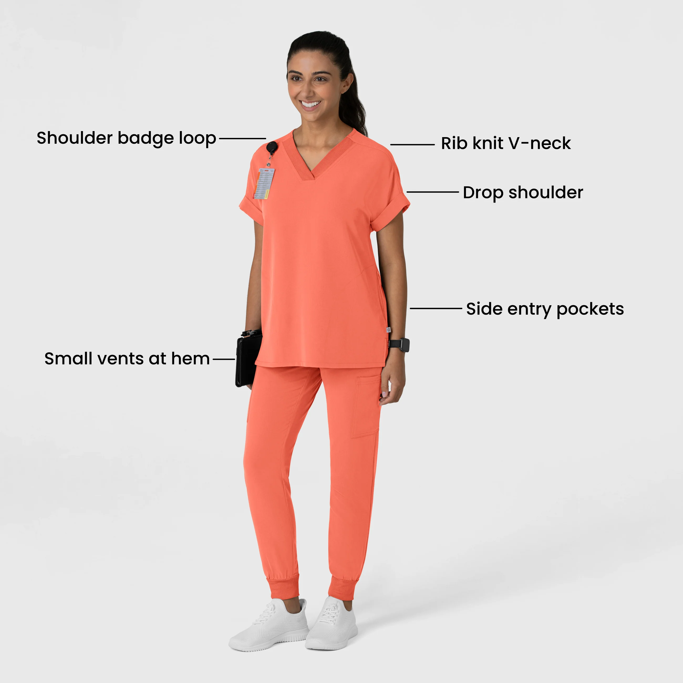 Nova Women's Drop Shoulder Boxy Scrub Top - Sugar Coral - Image 3