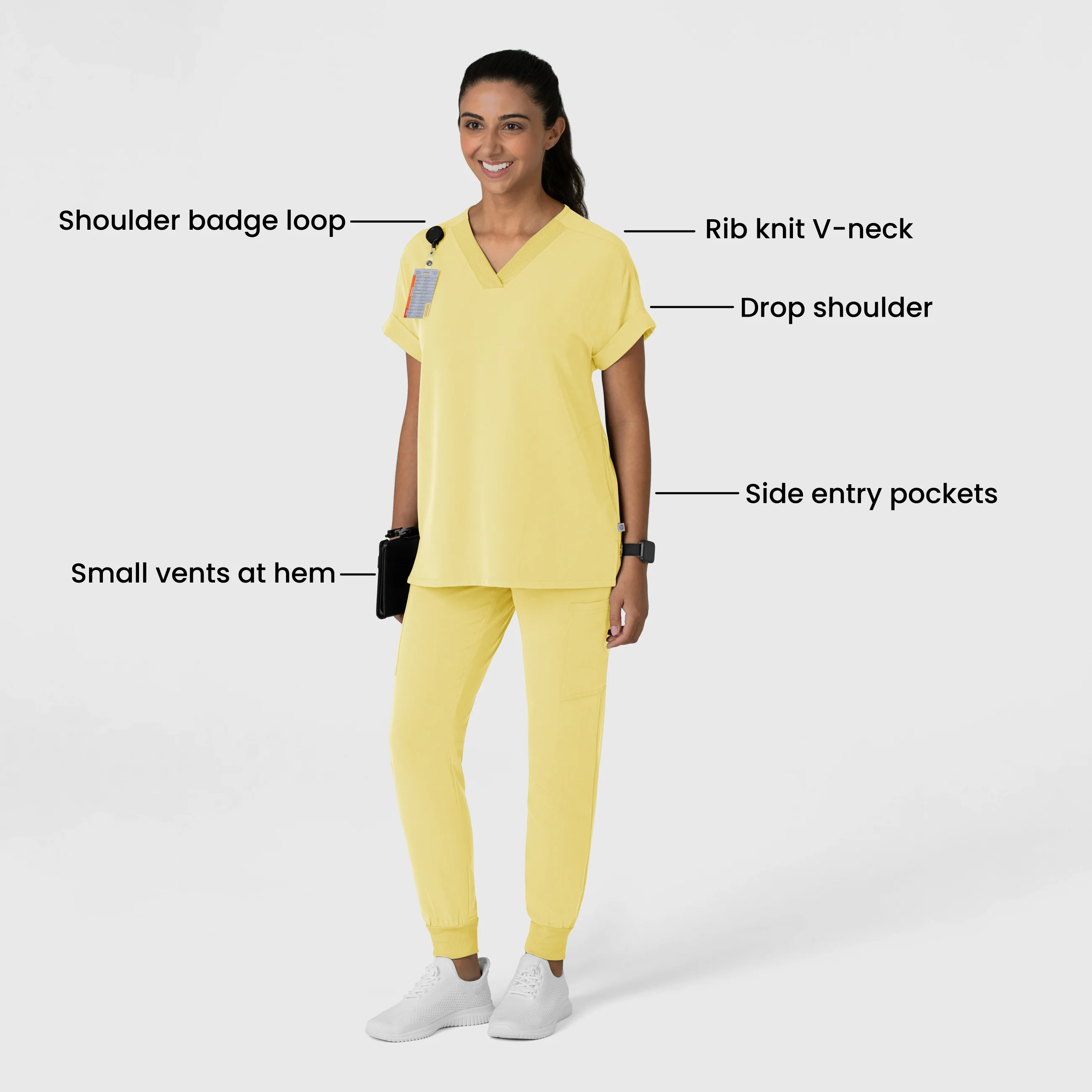 Nova Women's Drop Shoulder Boxy Scrub Top - Sunshine Yellow - Image 3