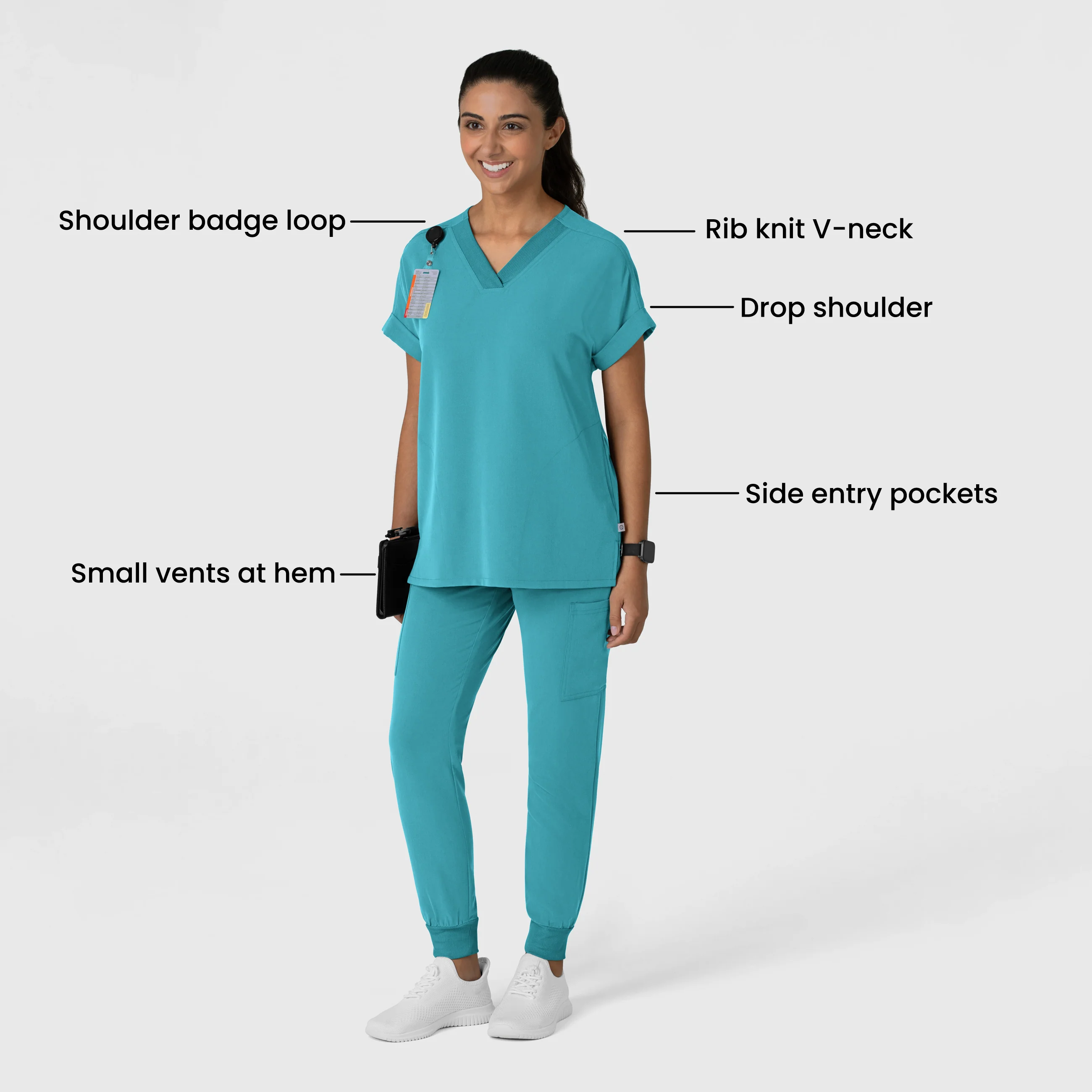 Nova Women's Drop Shoulder Boxy Scrub Top - Teal Blue - Image 3