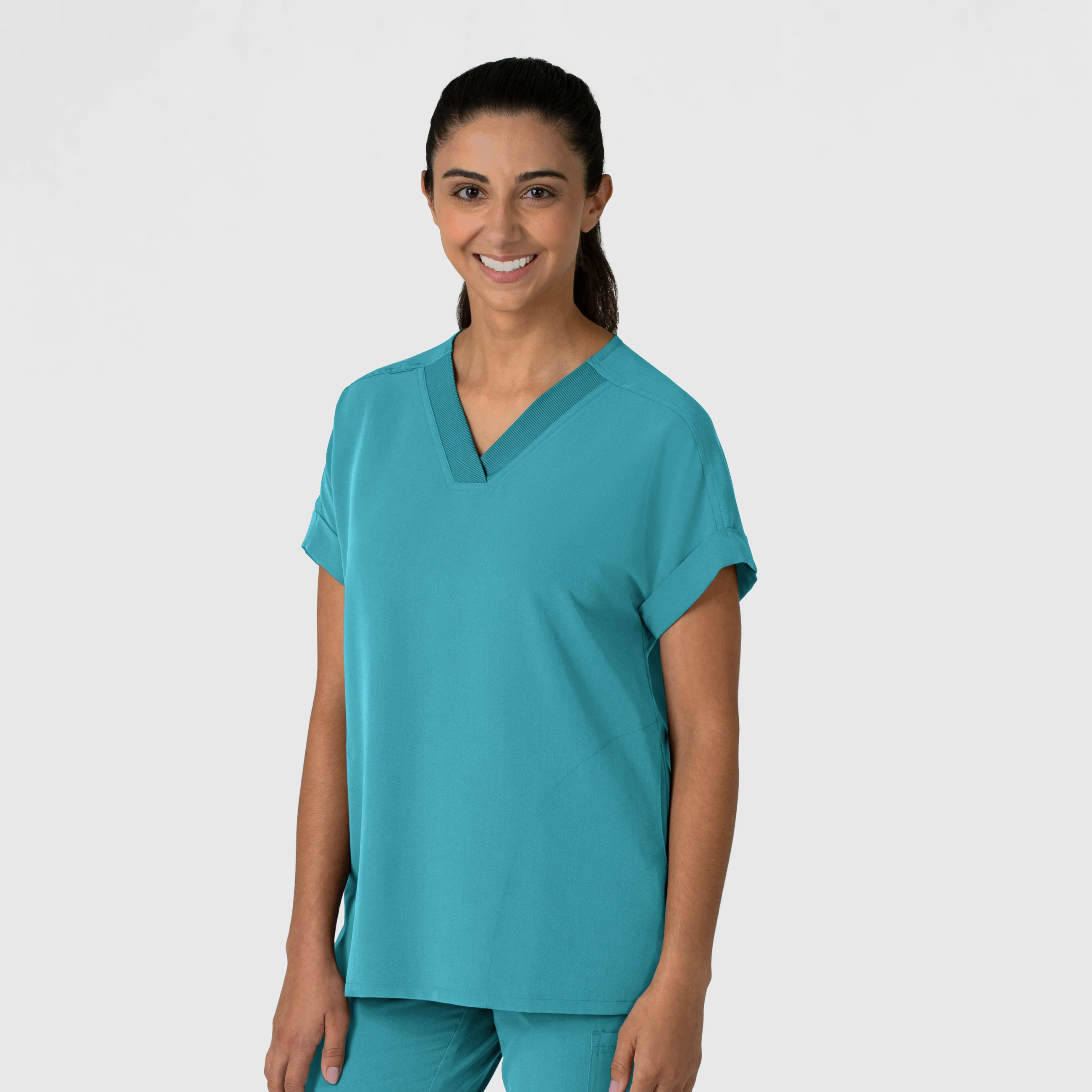 Nova Women's Drop Shoulder Boxy Scrub Top - Teal Blue - Image 4