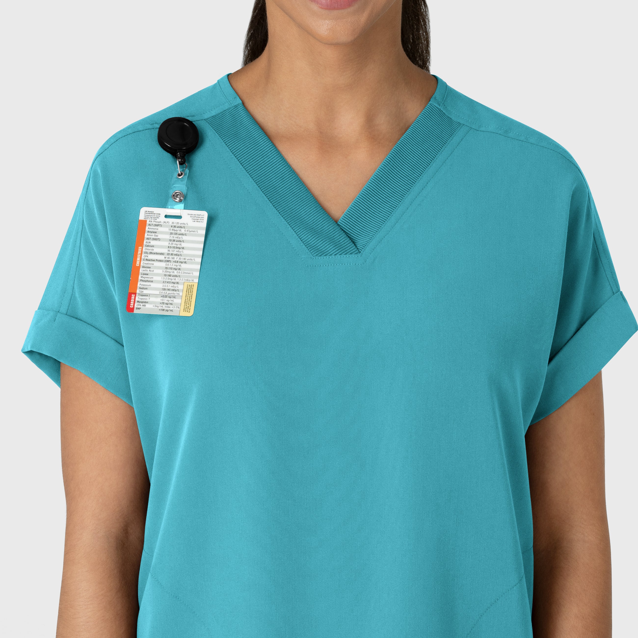 Nova Women's Drop Shoulder Boxy Scrub Top - Teal Blue - Image 5
