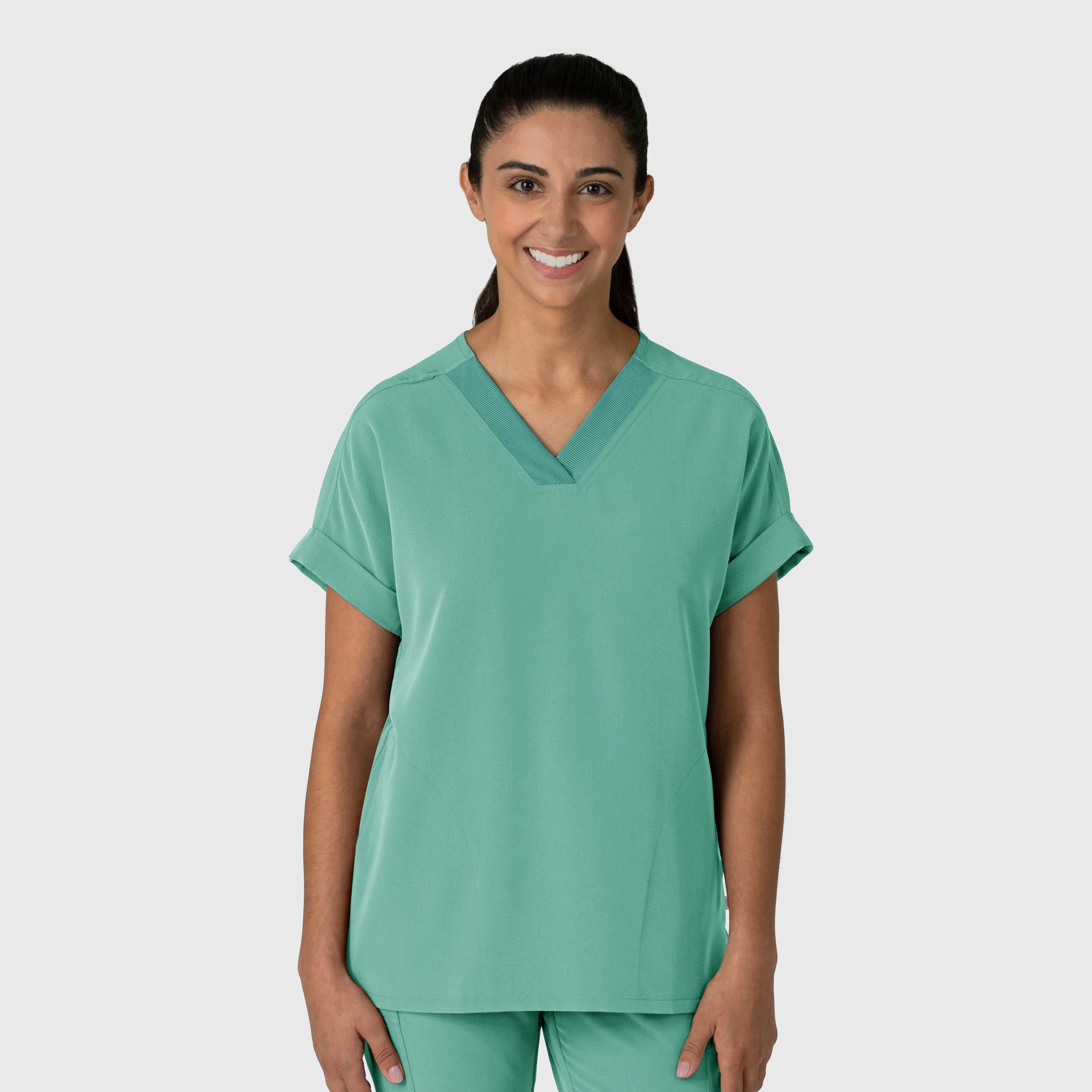 Nova Women's Drop Shoulder Boxy Scrub Top - Turquoise