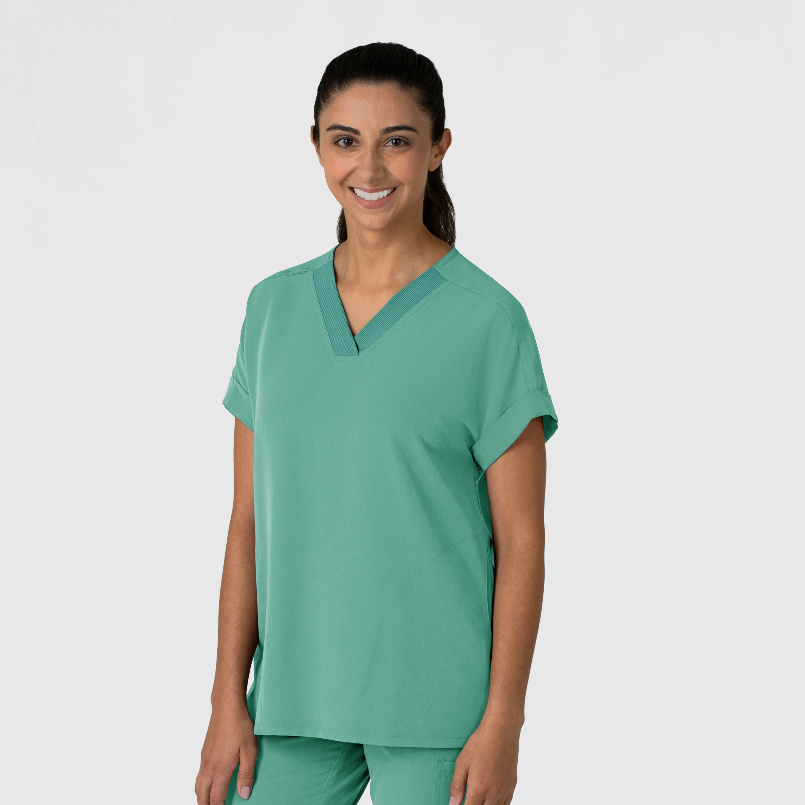 Nova Women's Drop Shoulder Boxy Scrub Top - Turquoise - Image 4