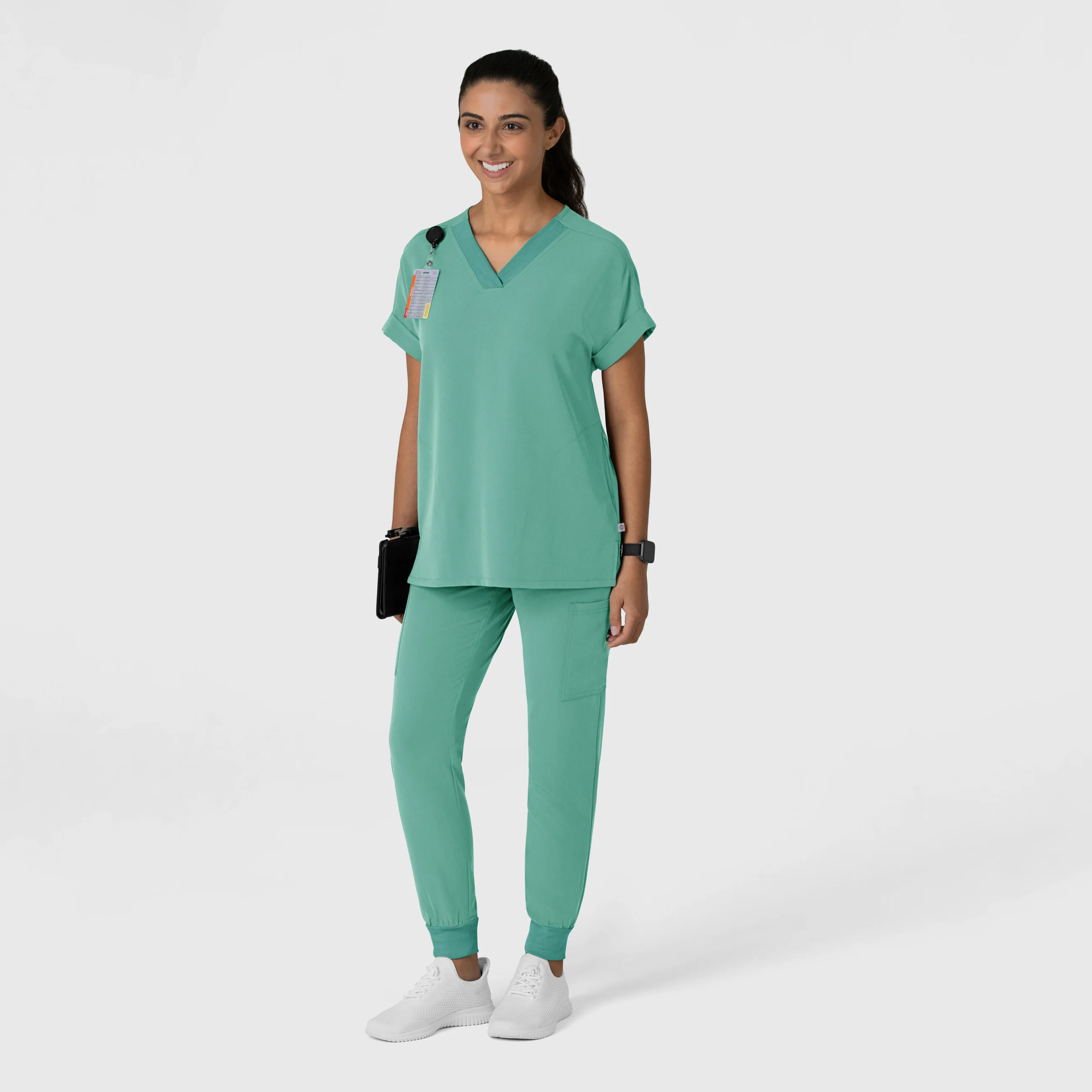 Nova Women's Drop Shoulder Boxy Scrub Top - Turquoise - Image 7
