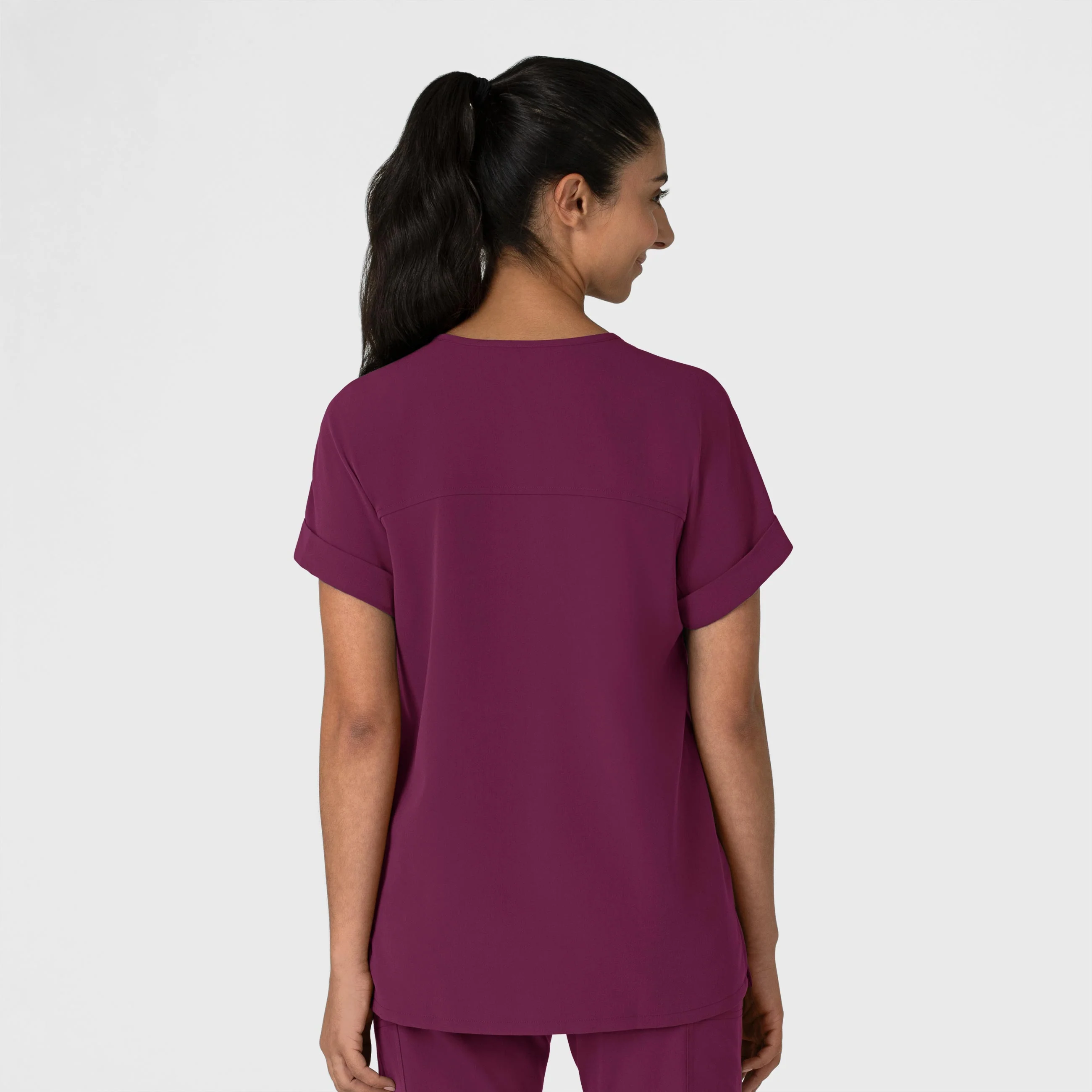 Nova Women's Drop Shoulder Boxy Scrub Top - Wine - Image 2