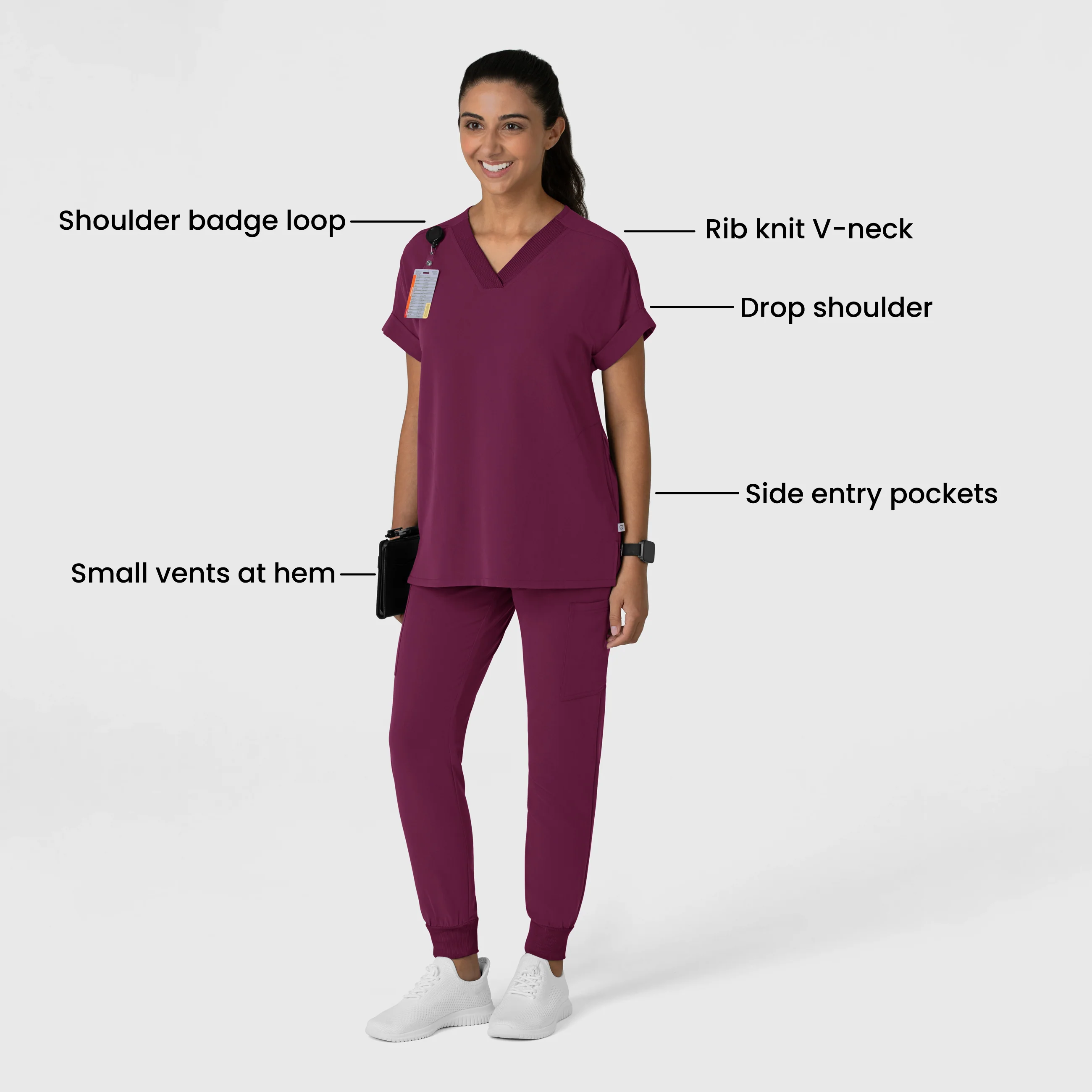 Nova Women's Drop Shoulder Boxy Scrub Top - Wine - Image 3