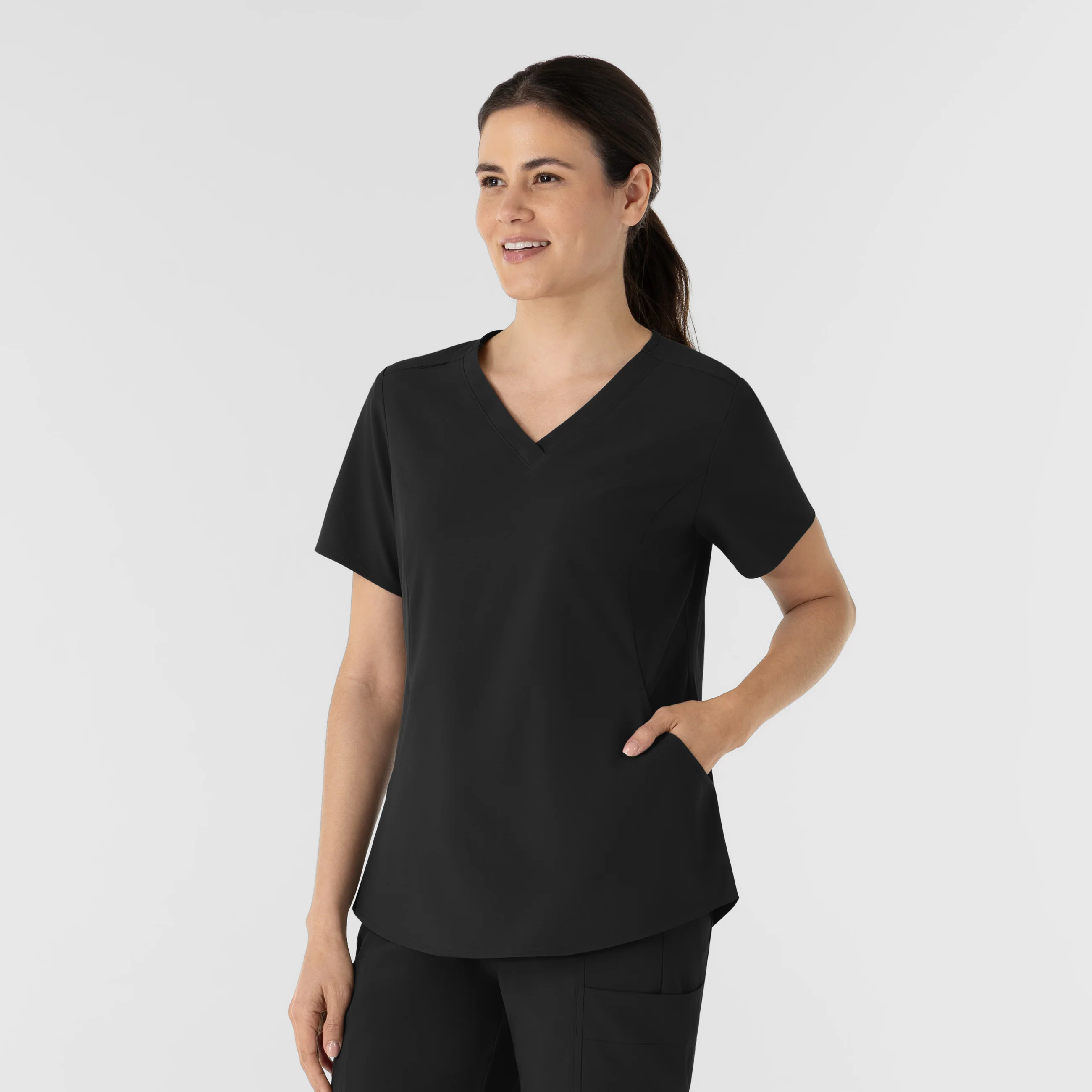 RENEW Women's V-Neck Scrub Top - Black - Image 4